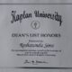 Shyne's Dean's List Honors Certificate for March 2012