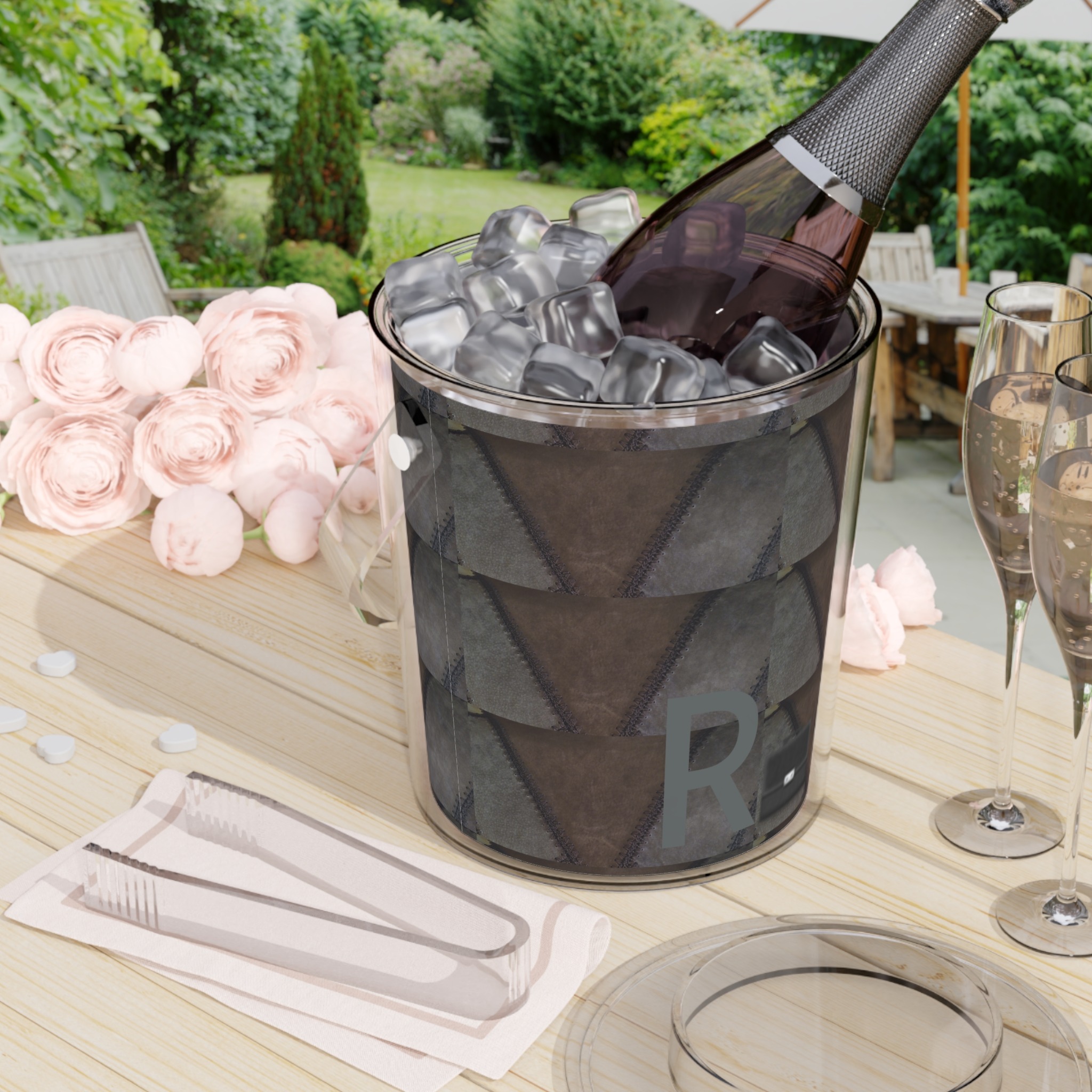 patchwork ice bucket with tongs