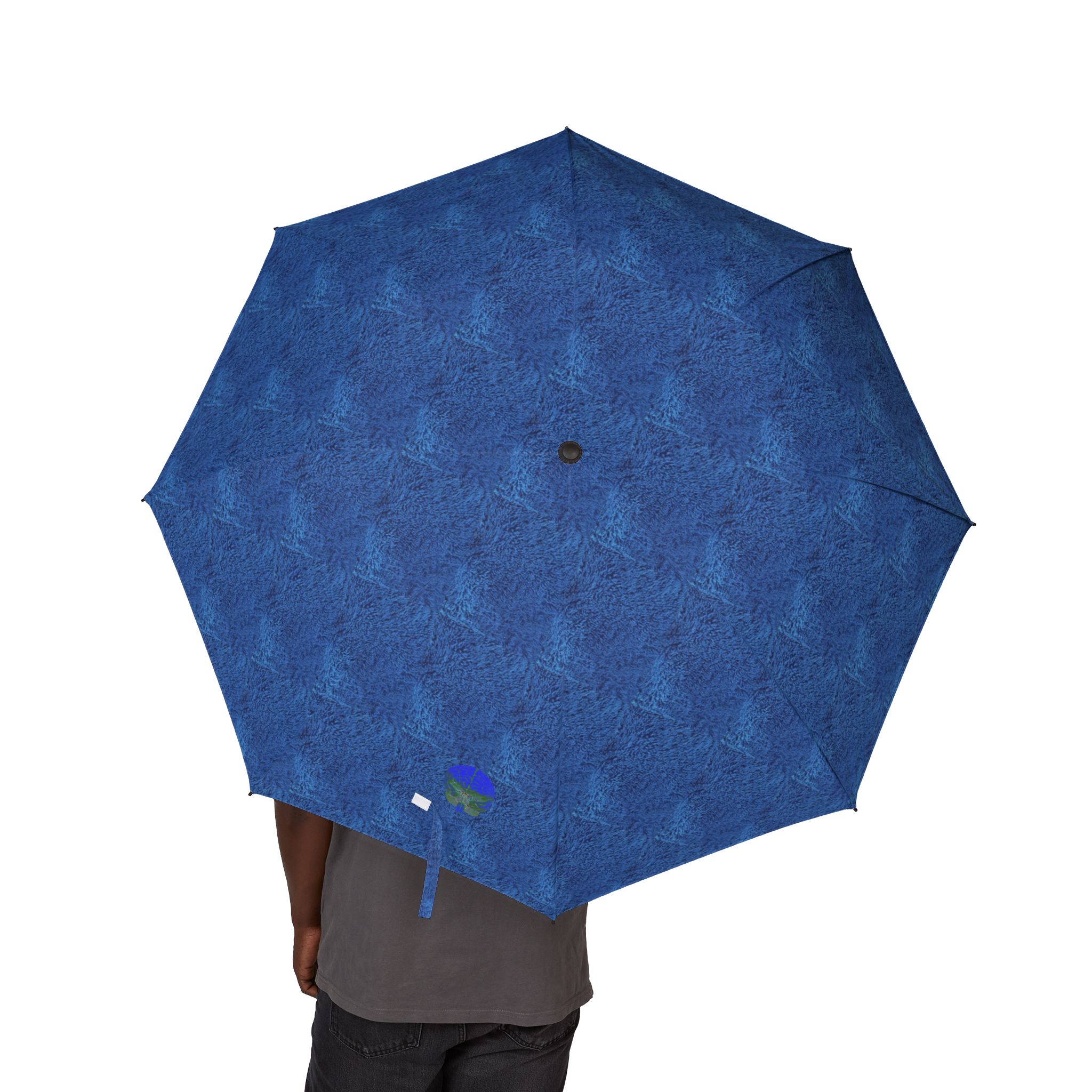 terry blue compact semi-automatic foldable travel rain umbrella
