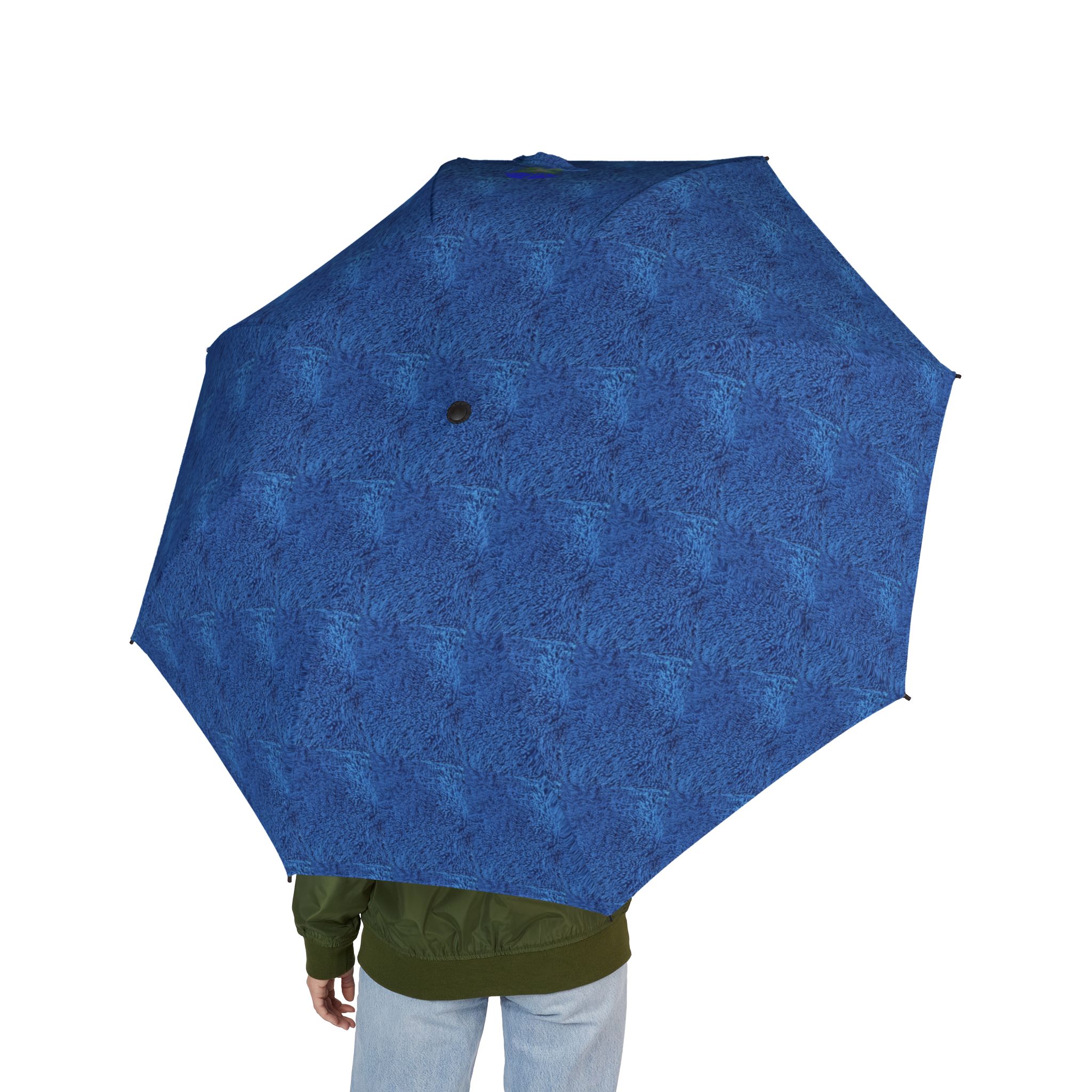 terry blue compact semi-automatic foldable travel rain umbrella - Image 4