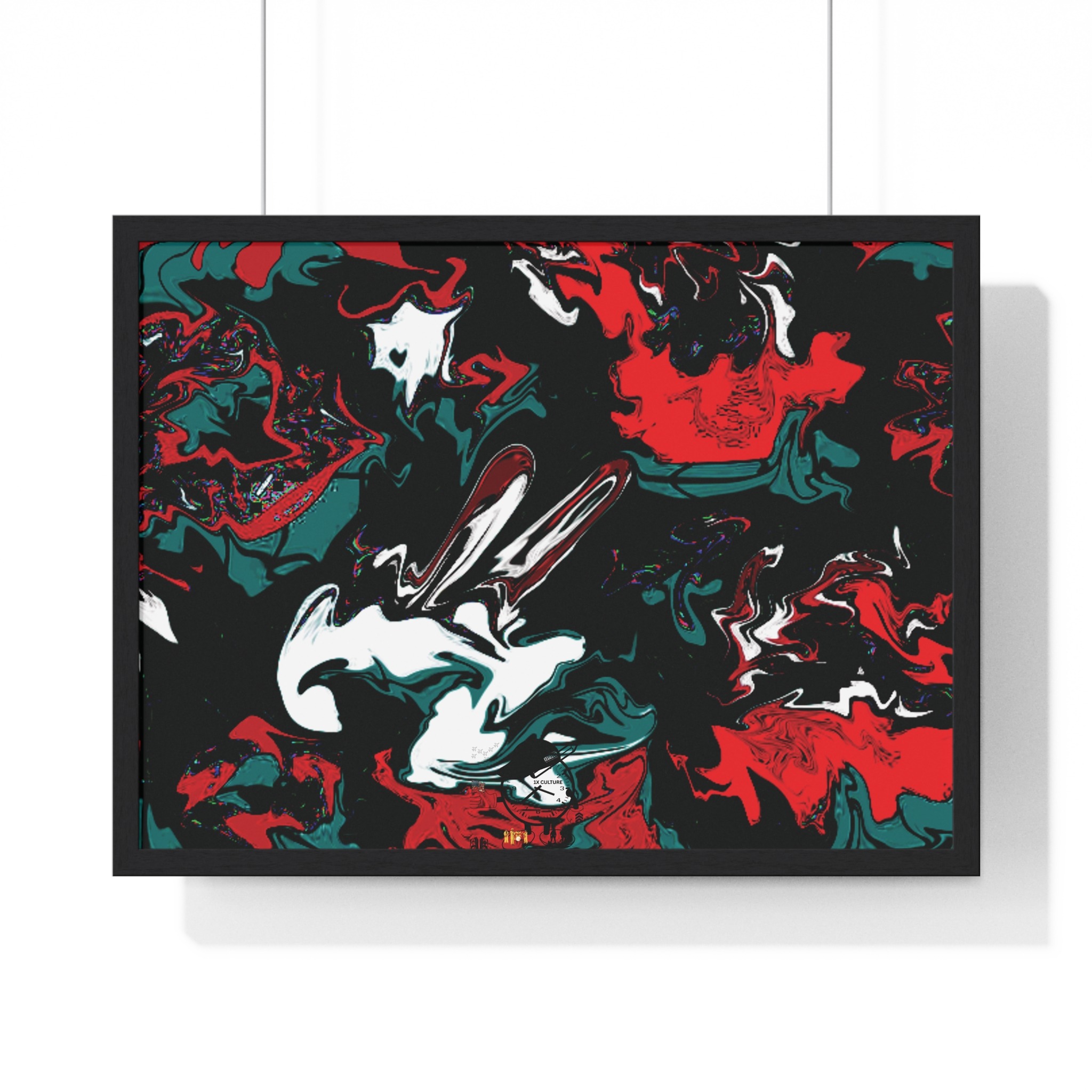 framed abstract red & teal modern fluid peace art poster — horizontal wall decor - Image 14