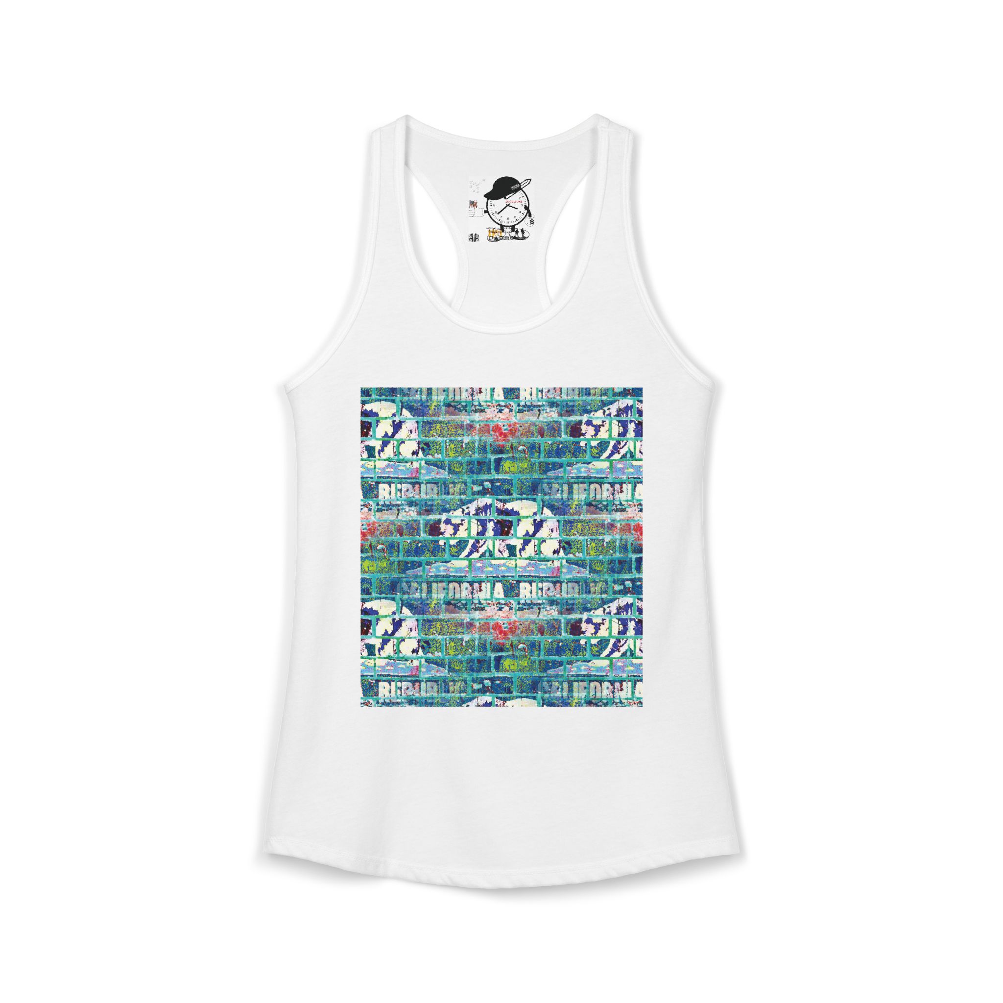 women's graffiti brick cali republic inspired ideal racerback tank | urban street art tank top
