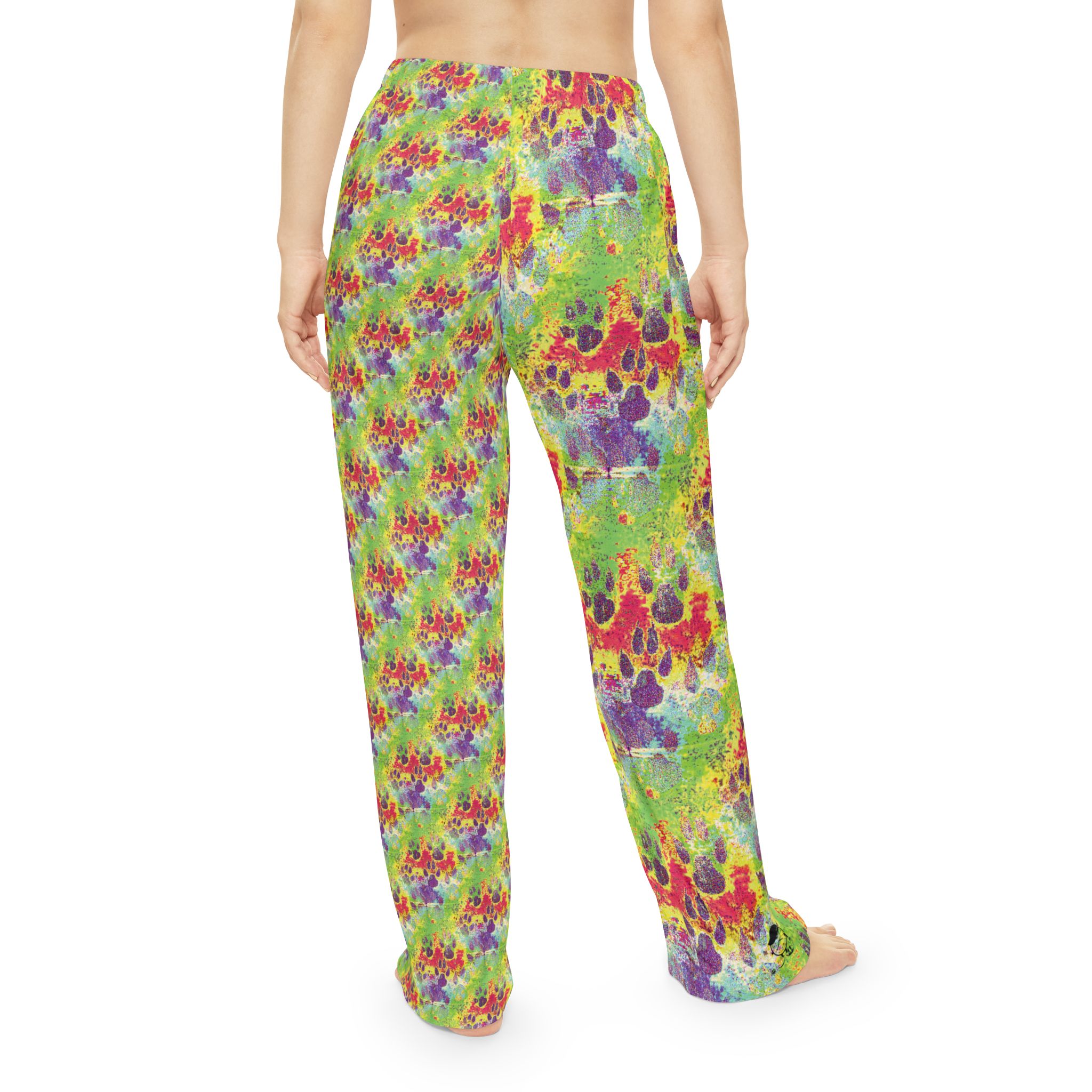 women's tie-dye paw print pajama pants — colorful acid-wash lounge trousers - Image 4