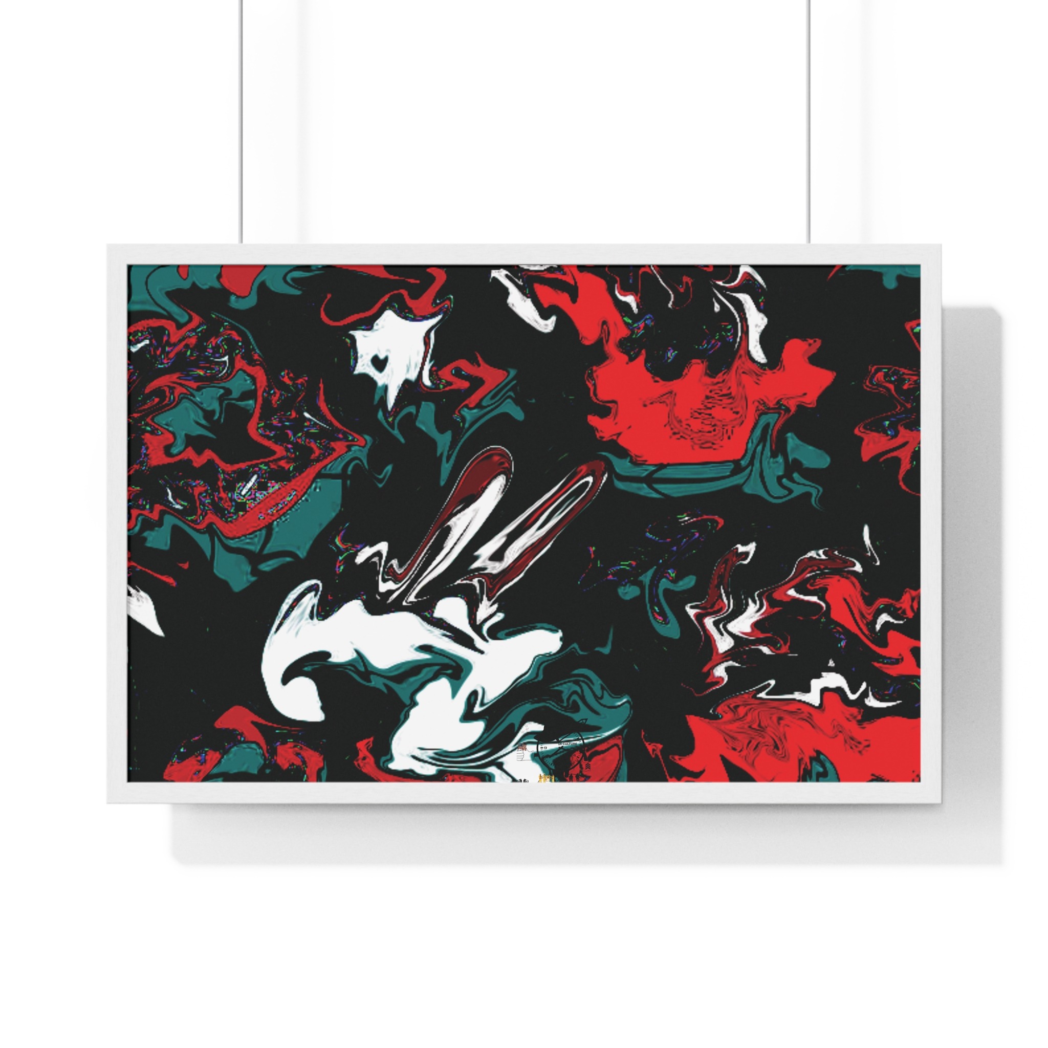 framed abstract red & teal modern fluid peace art poster — horizontal wall decor - Image 41