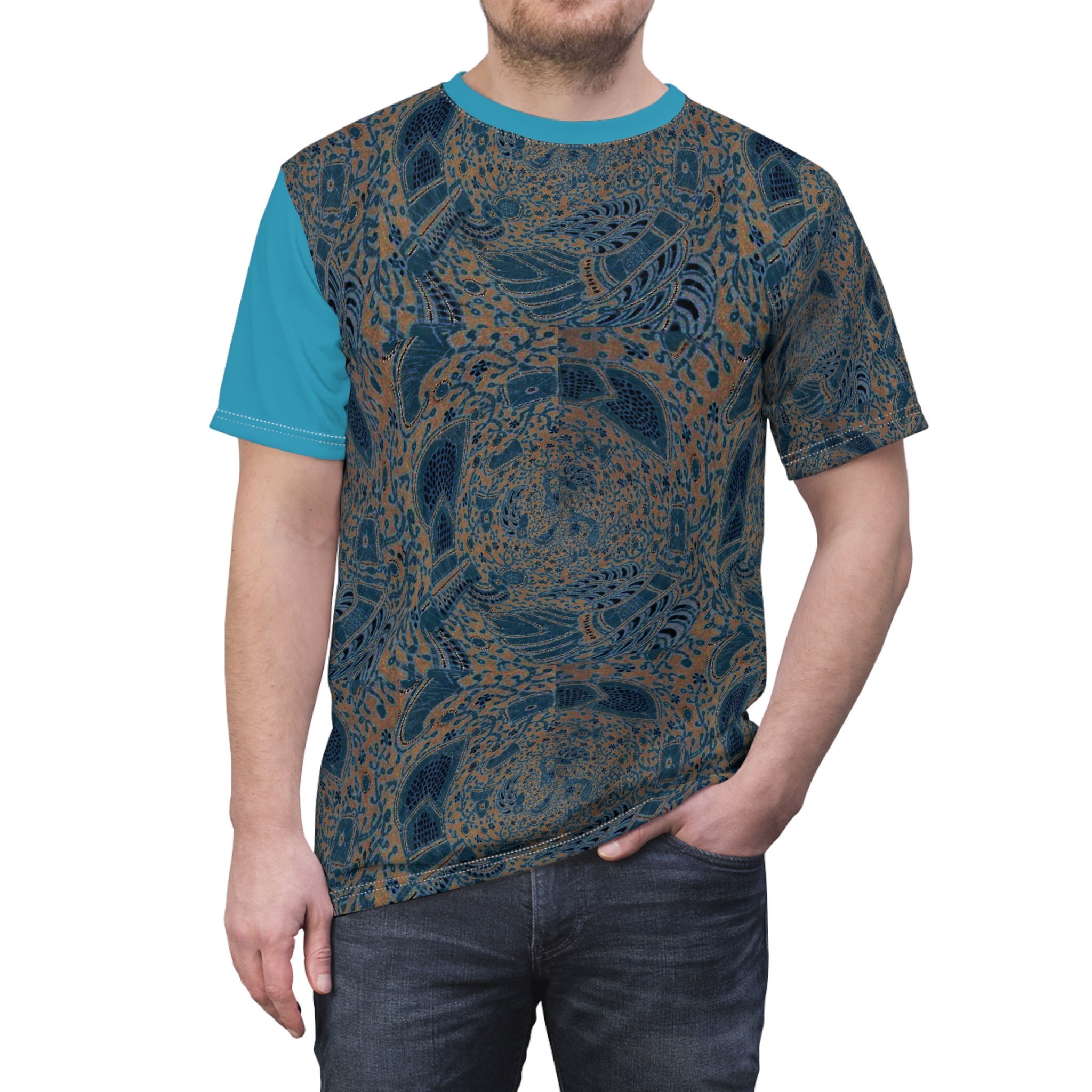 abstract blue bohemian artistic cut & sew tee - Image 6