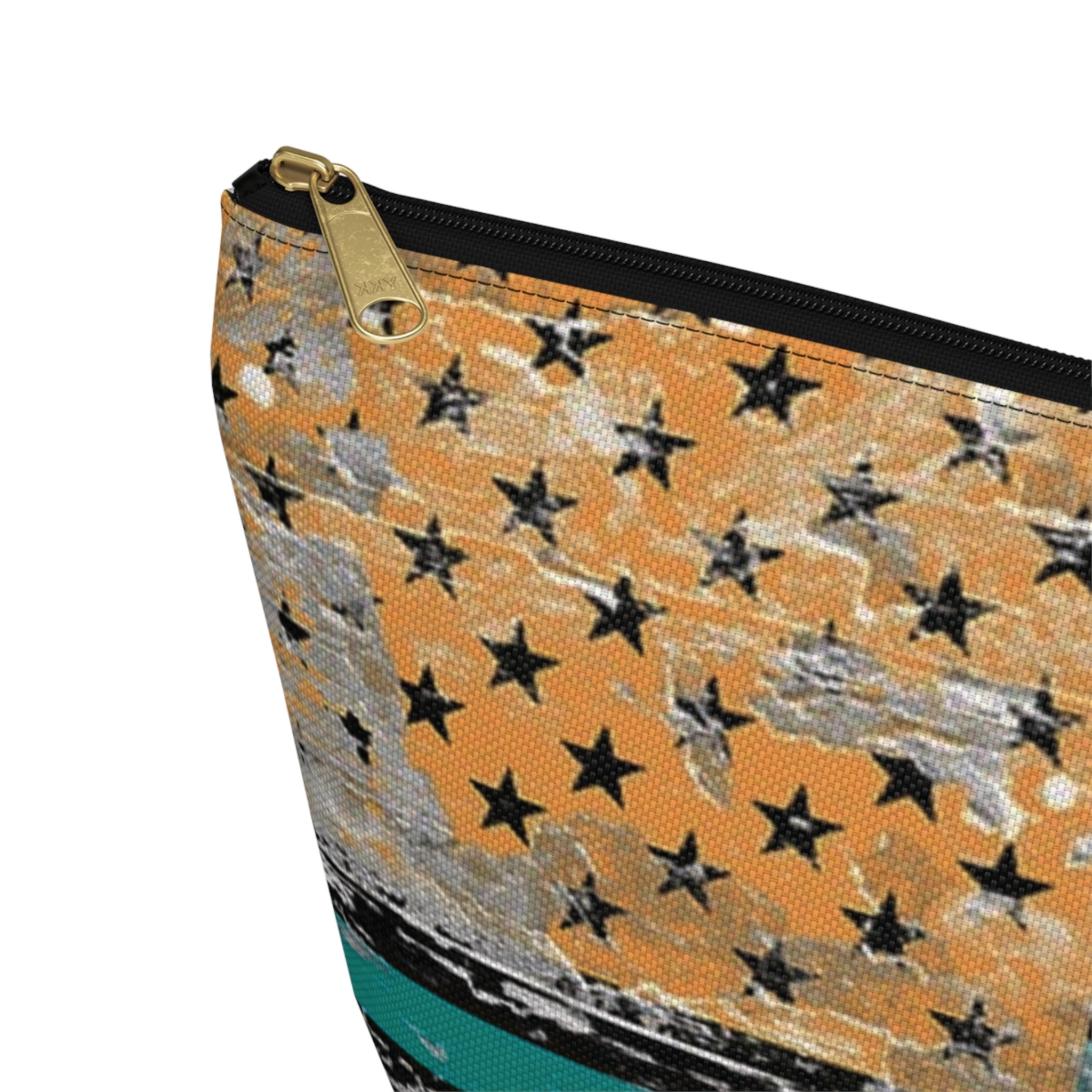 teal & gold distressed american inspired flag makeup & tool organizer — t-bottom accessory pouch - Image 6