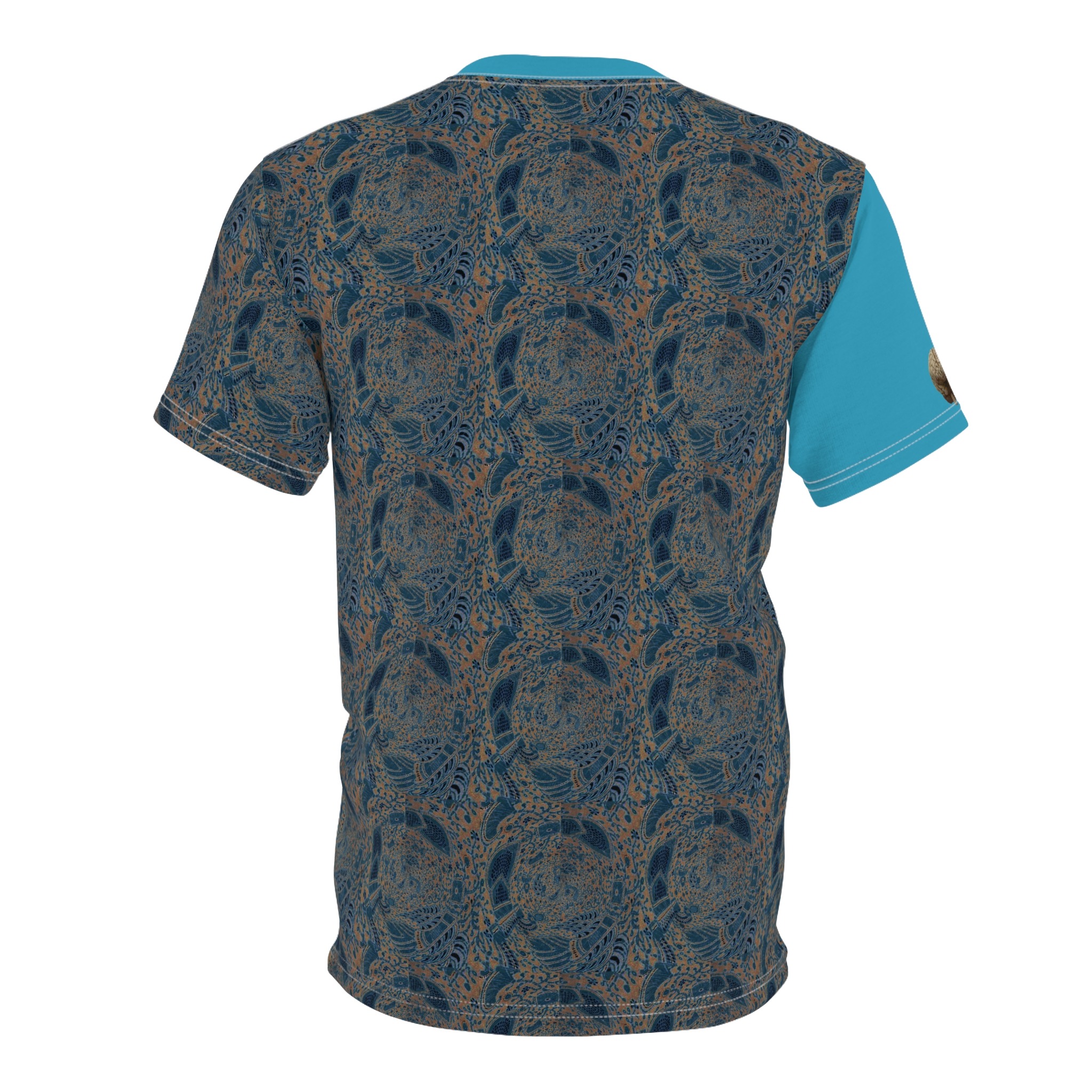 abstract blue bohemian artistic cut & sew tee - Image 3