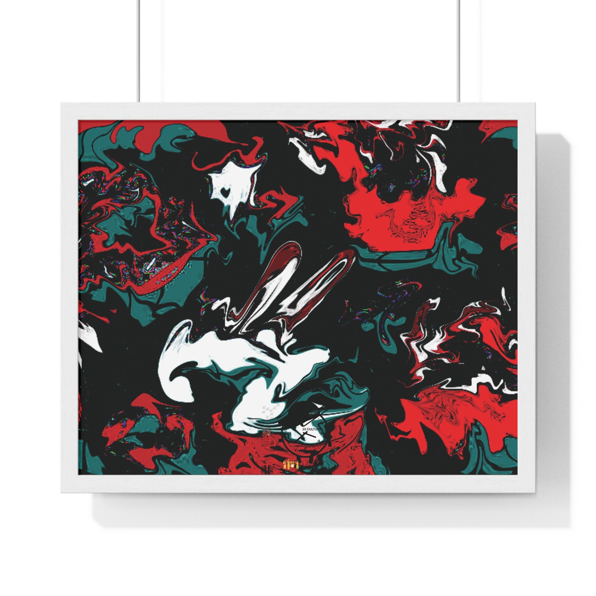 framed abstract red & teal modern fluid peace art poster — horizontal wall decor - Image 35