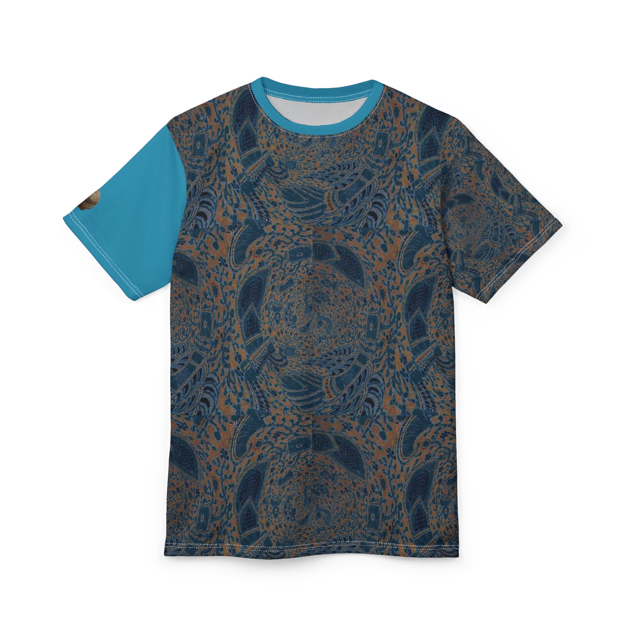 abstract blue bohemian artistic cut & sew tee