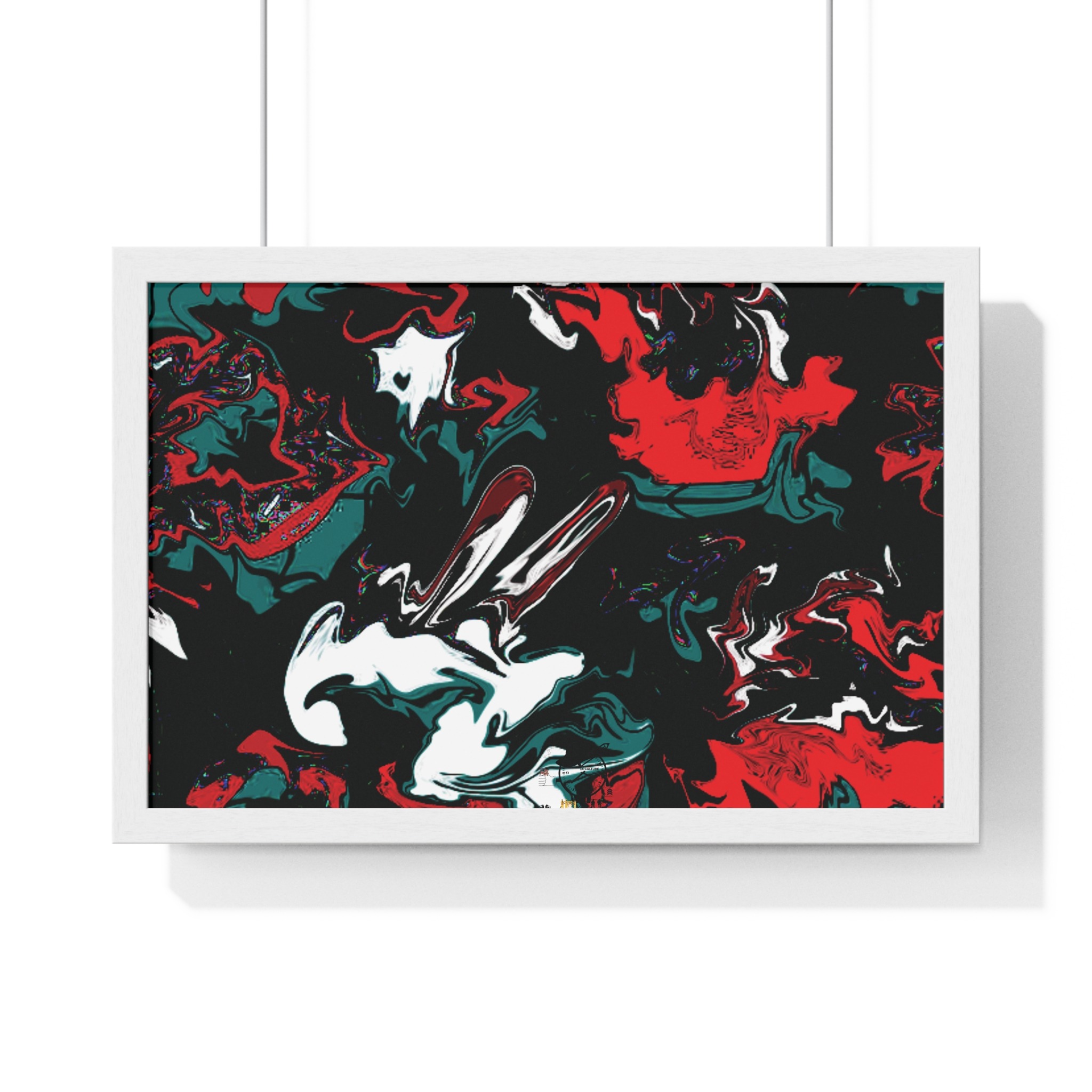 framed abstract red & teal modern fluid peace art poster — horizontal wall decor - Image 11