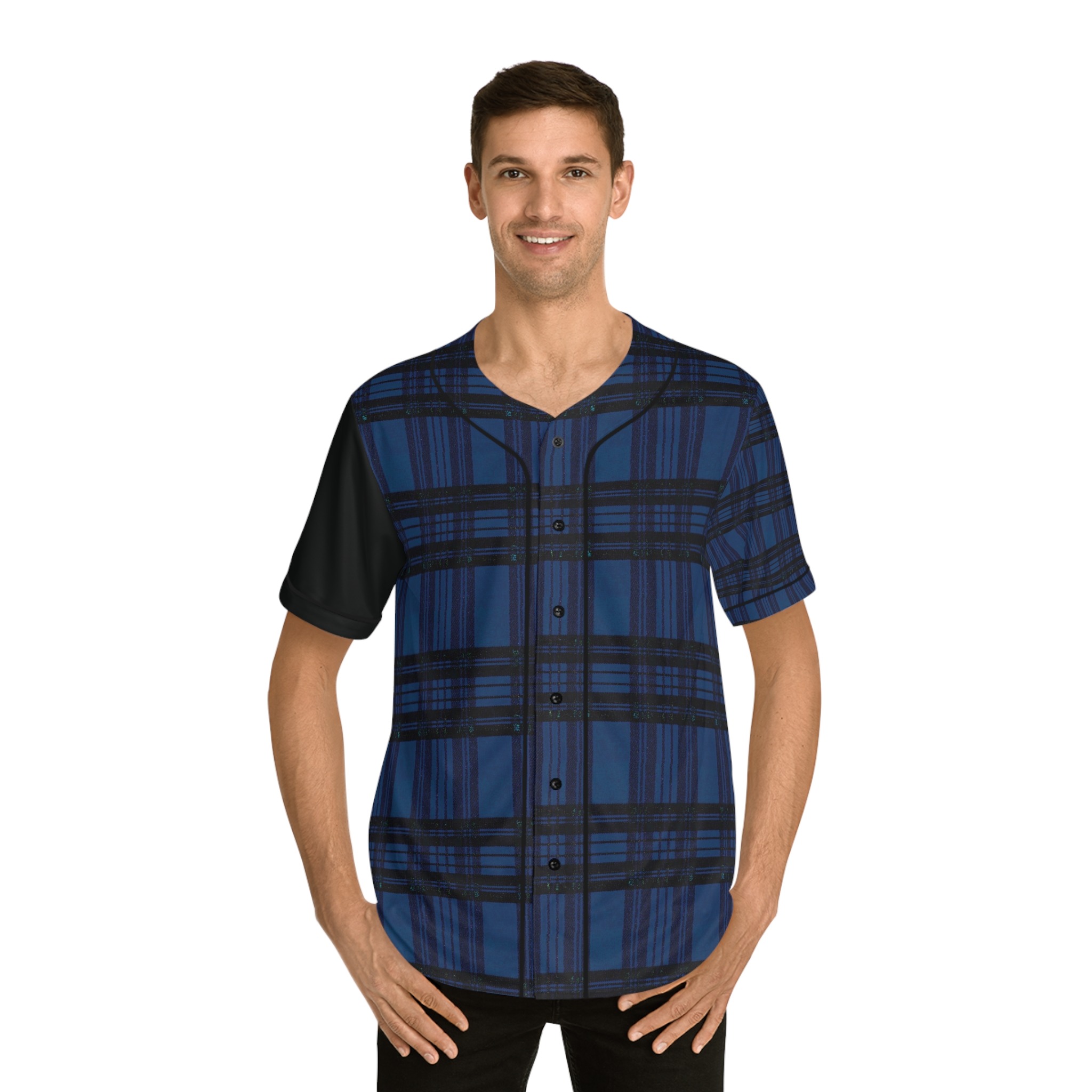 tartan blue plaid baseball jersey - Image 7