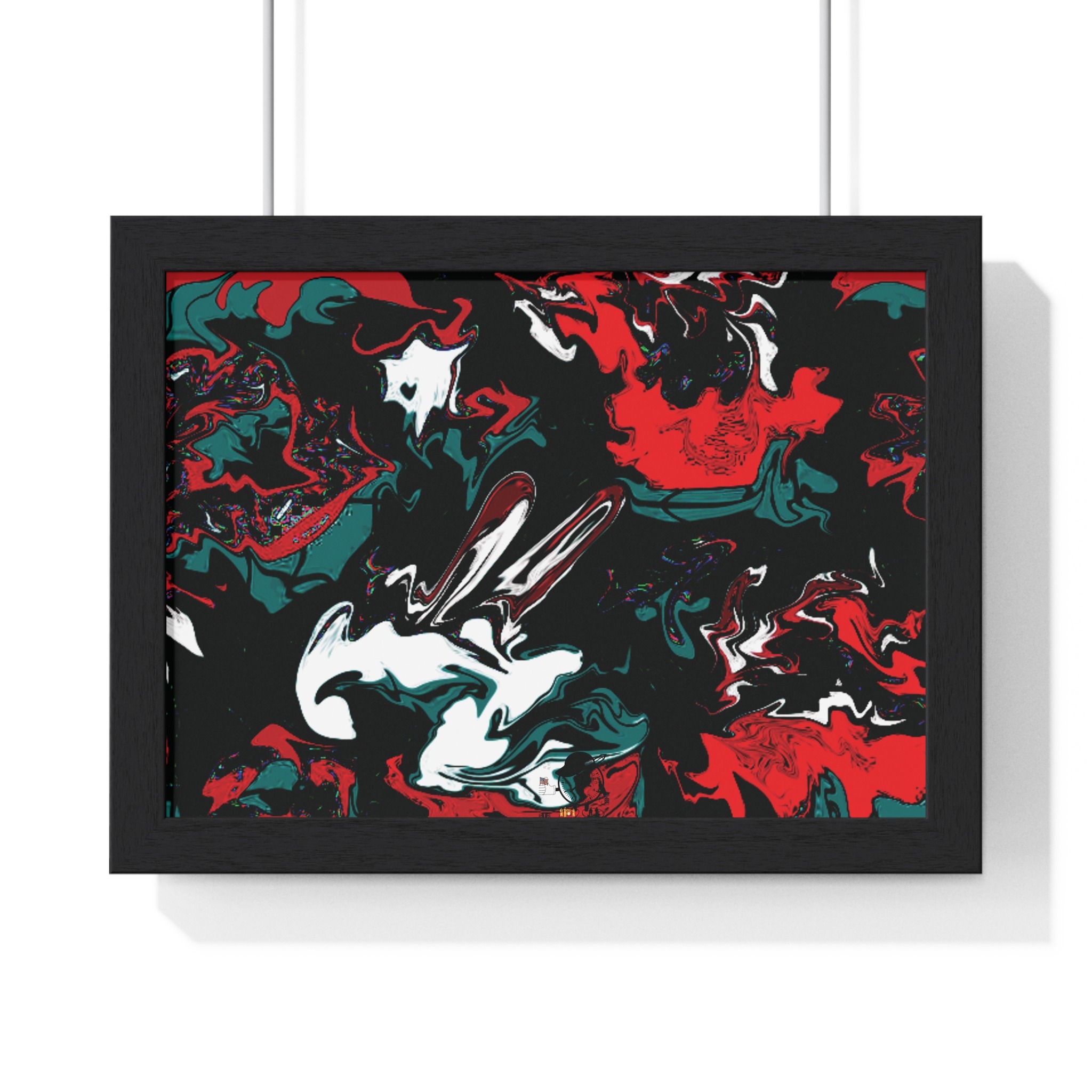 framed abstract red & teal modern fluid peace art poster — horizontal wall decor - Image 26
