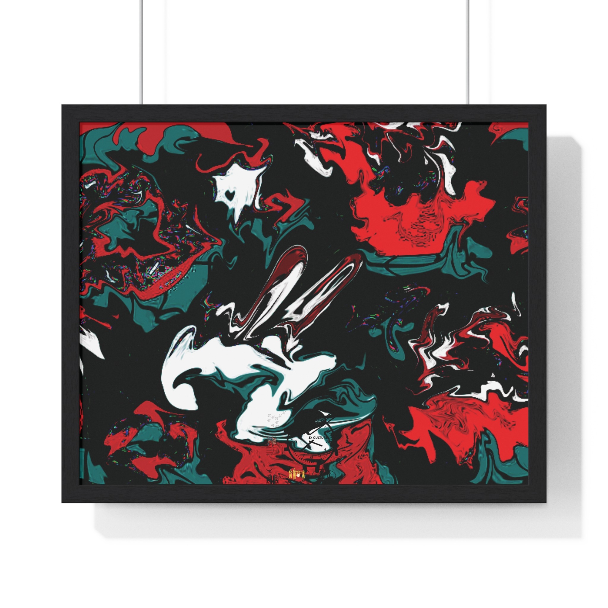 framed abstract red & teal modern fluid peace art poster — horizontal wall decor - Image 32