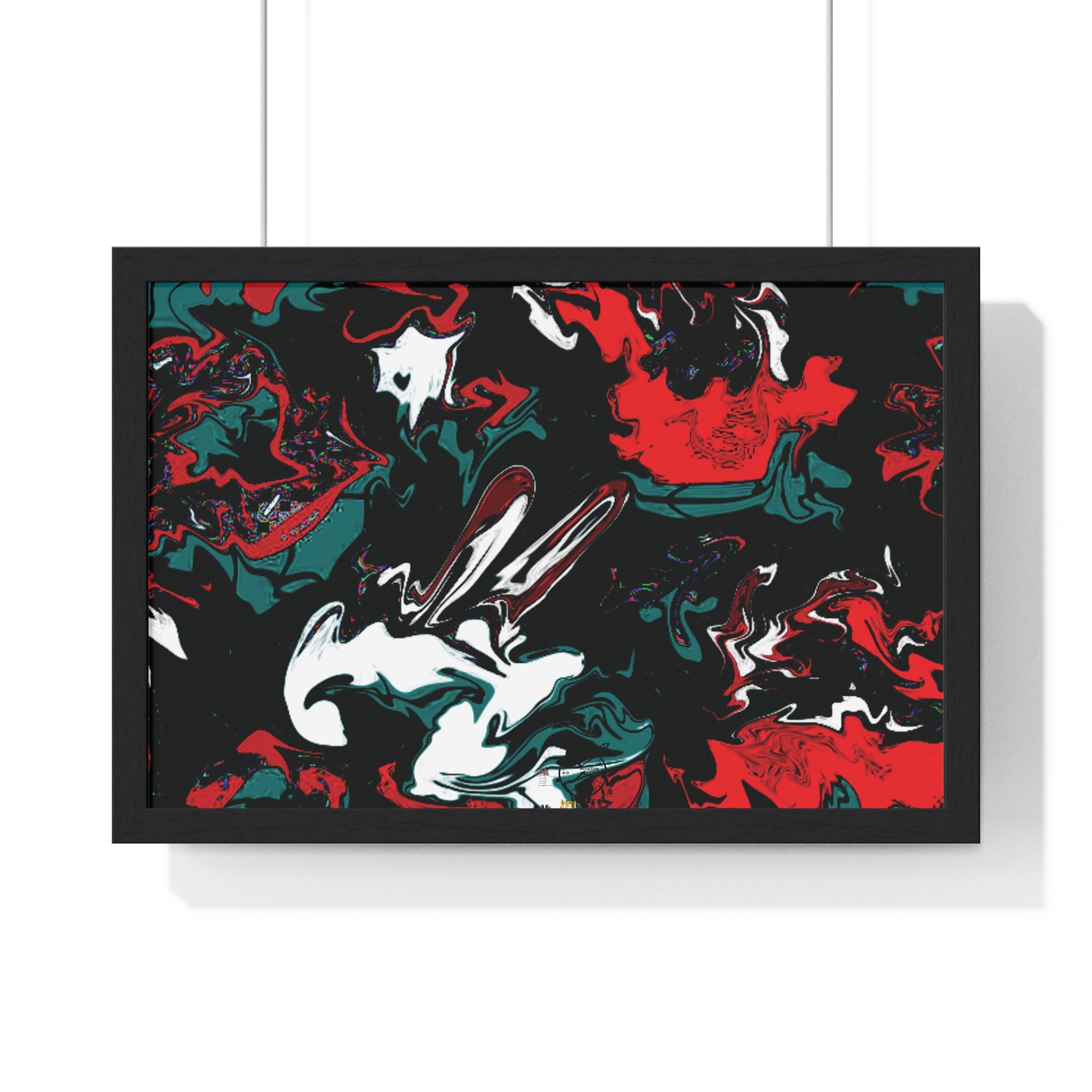 framed abstract red & teal modern fluid peace art poster — horizontal wall decor - Image 8