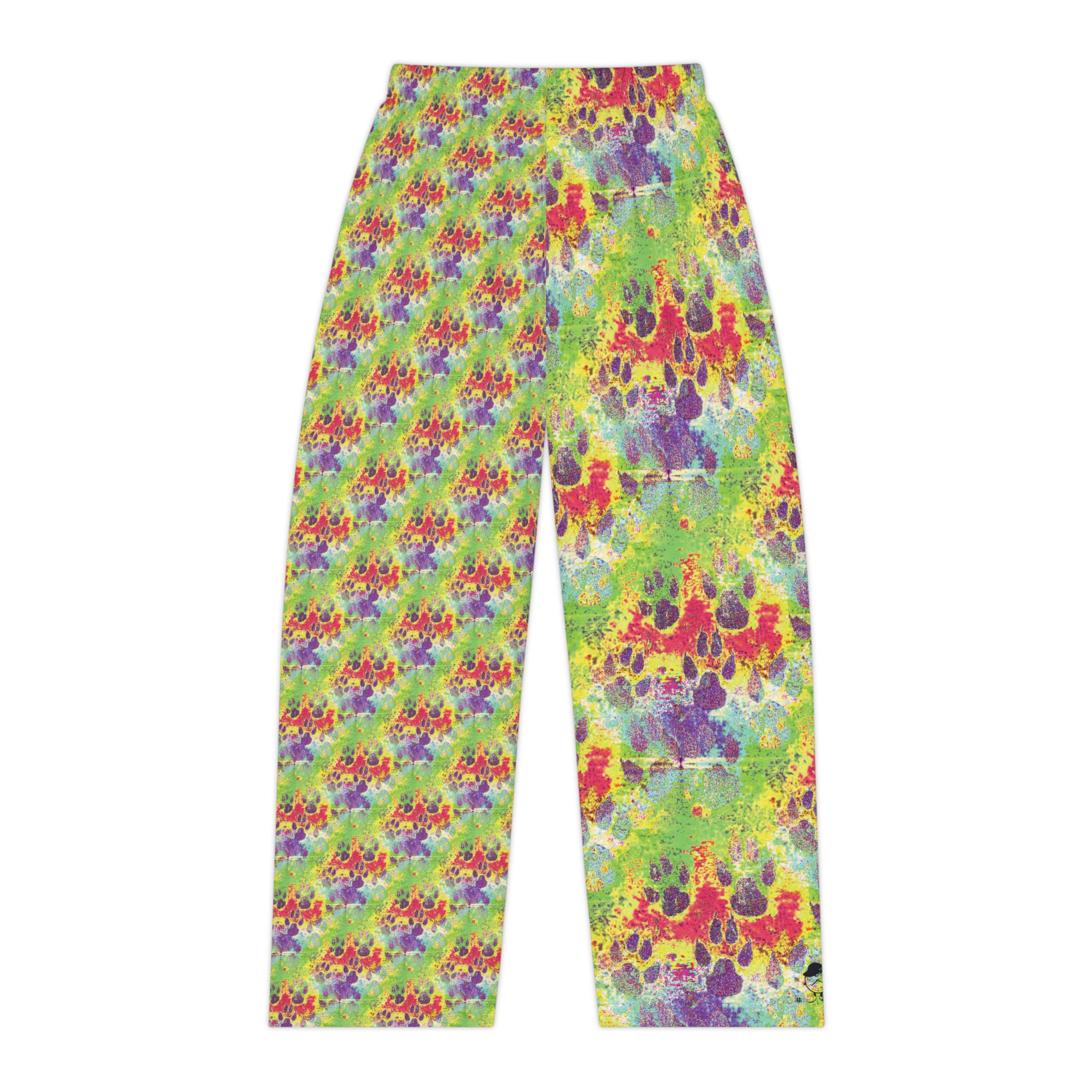 women's tie-dye paw print pajama pants — colorful acid-wash lounge trousers - Image 2