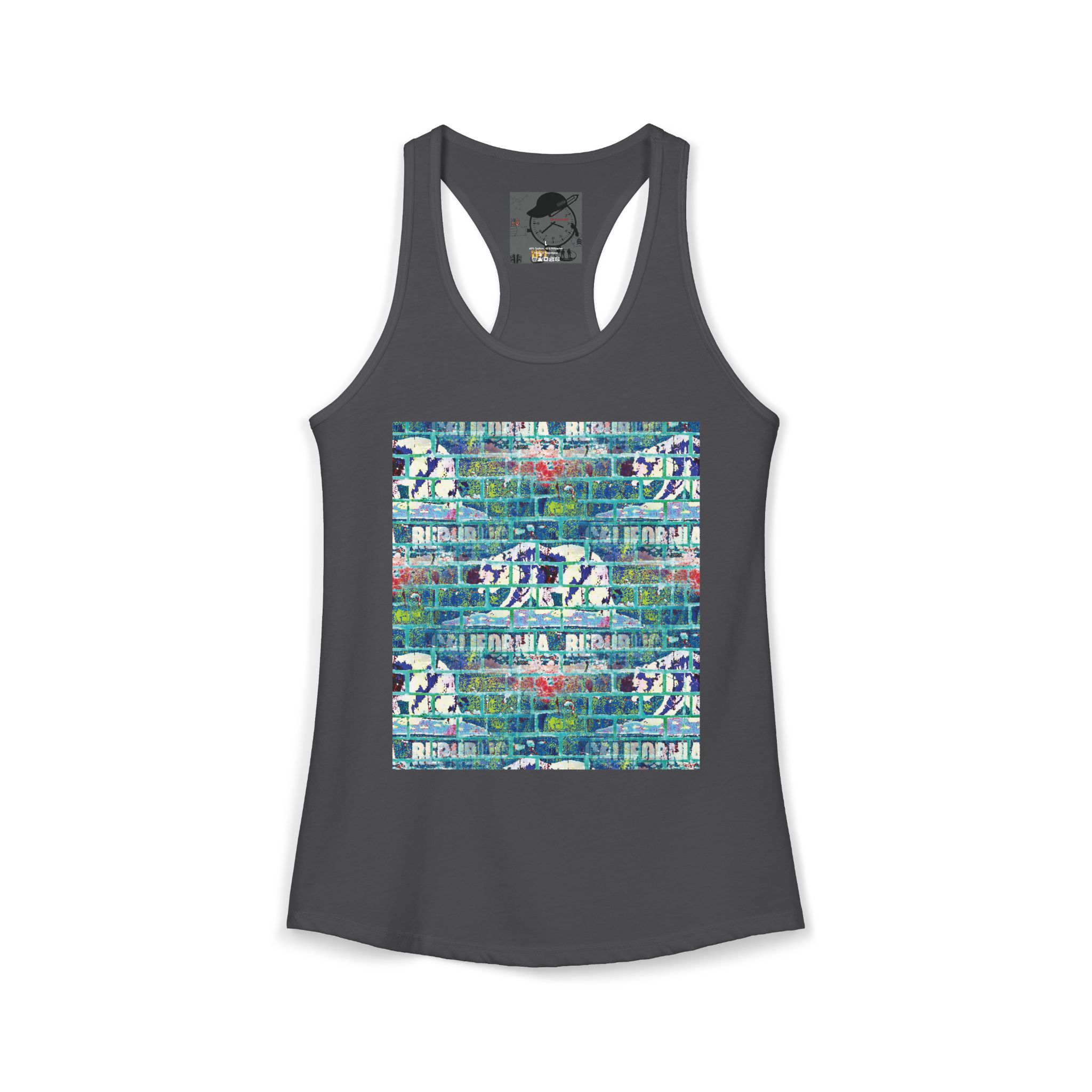 women's graffiti brick cali republic inspired ideal racerback tank | urban street art tank top - Image 13