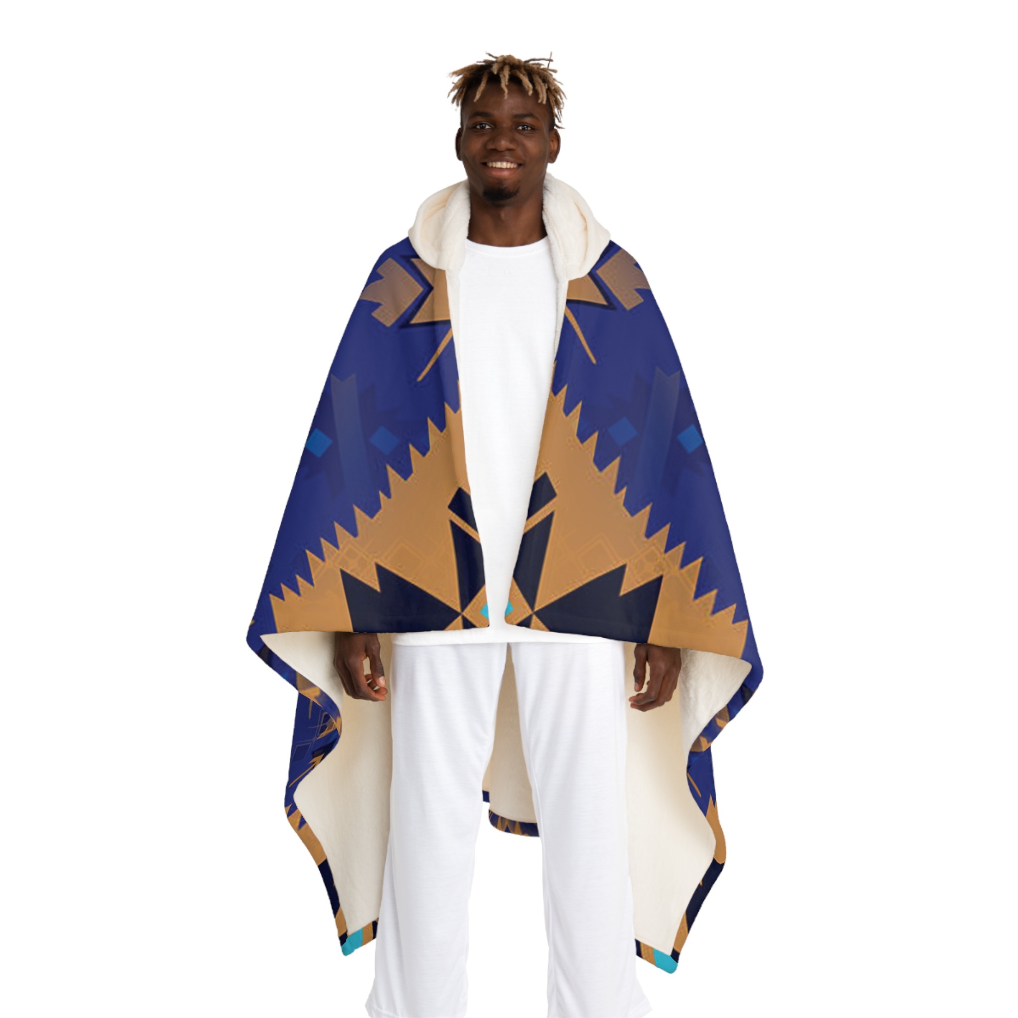 blue aztec inspired cozy throw | hooded sherpa blanket - Image 2