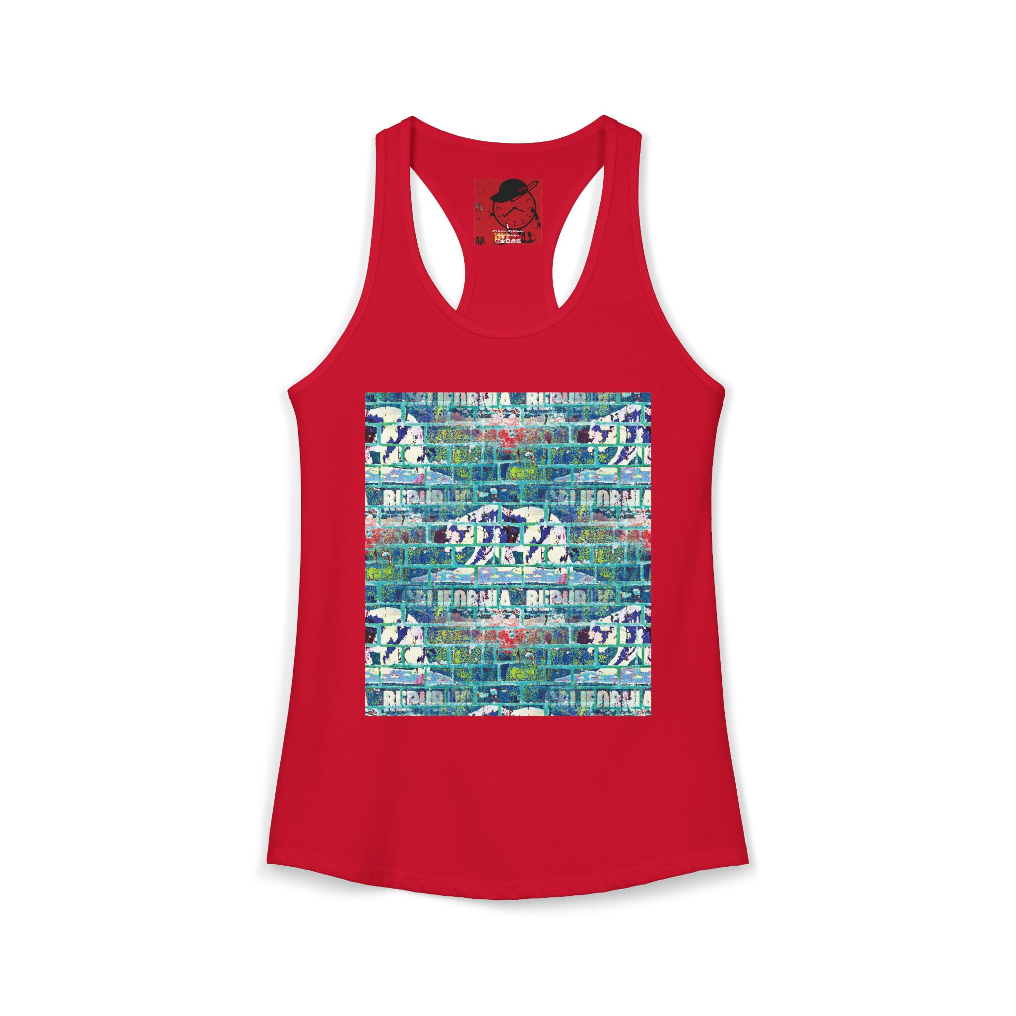 women's graffiti brick cali republic inspired ideal racerback tank | urban street art tank top - Image 15