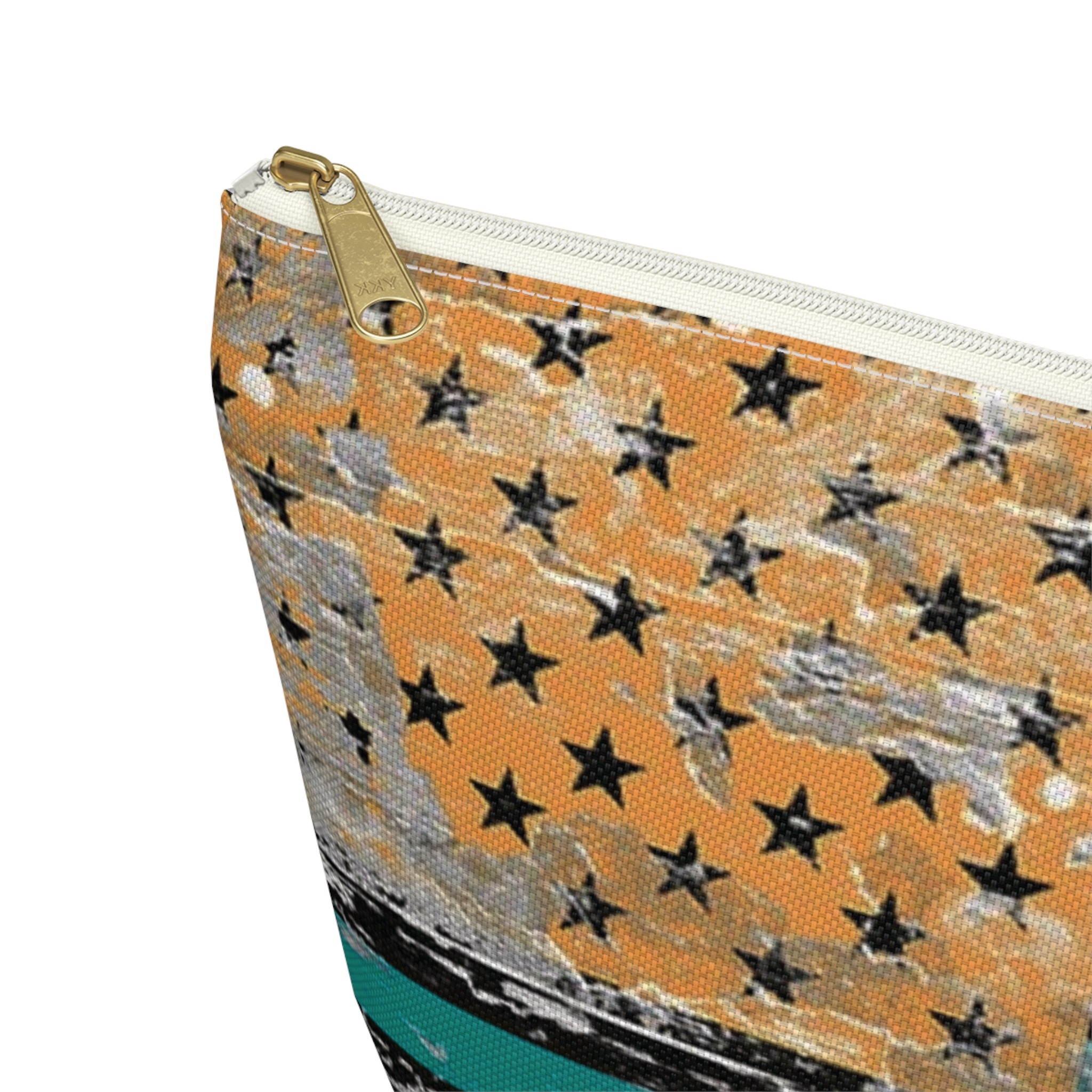 teal & gold distressed american inspired flag makeup & tool organizer — t-bottom accessory pouch - Image 12