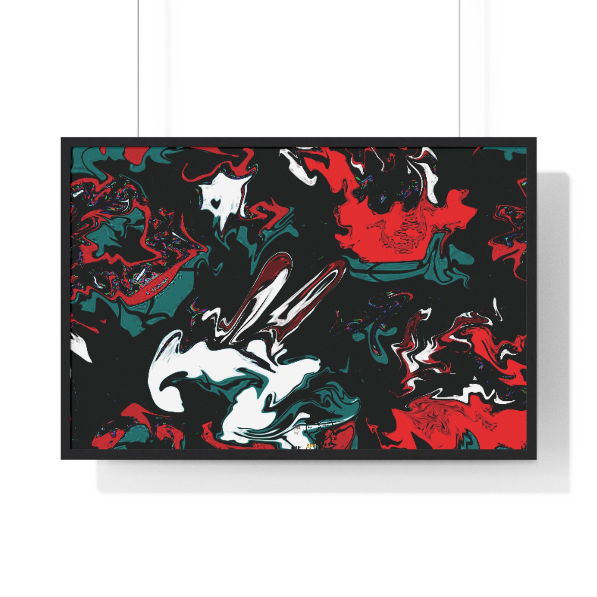 framed abstract red & teal modern fluid peace art poster — horizontal wall decor - Image 20