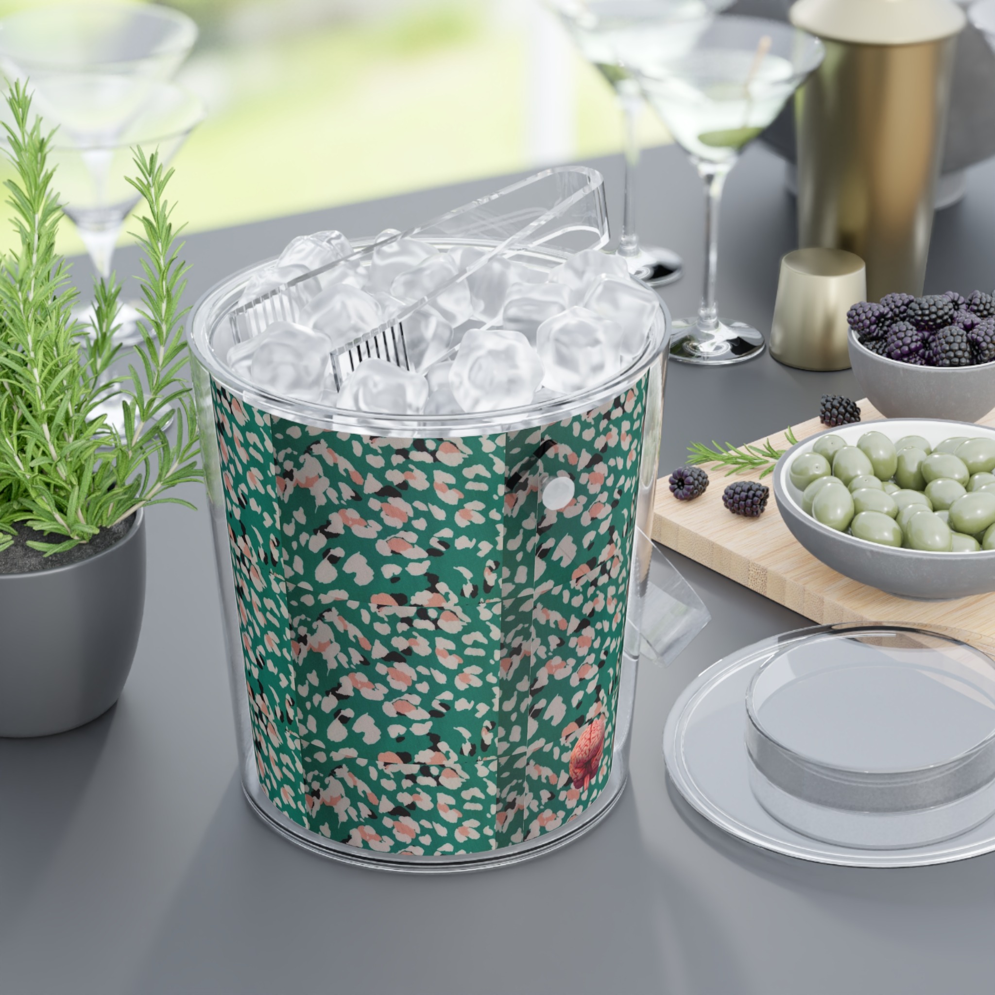 spinkted mint ice bucket with tongs