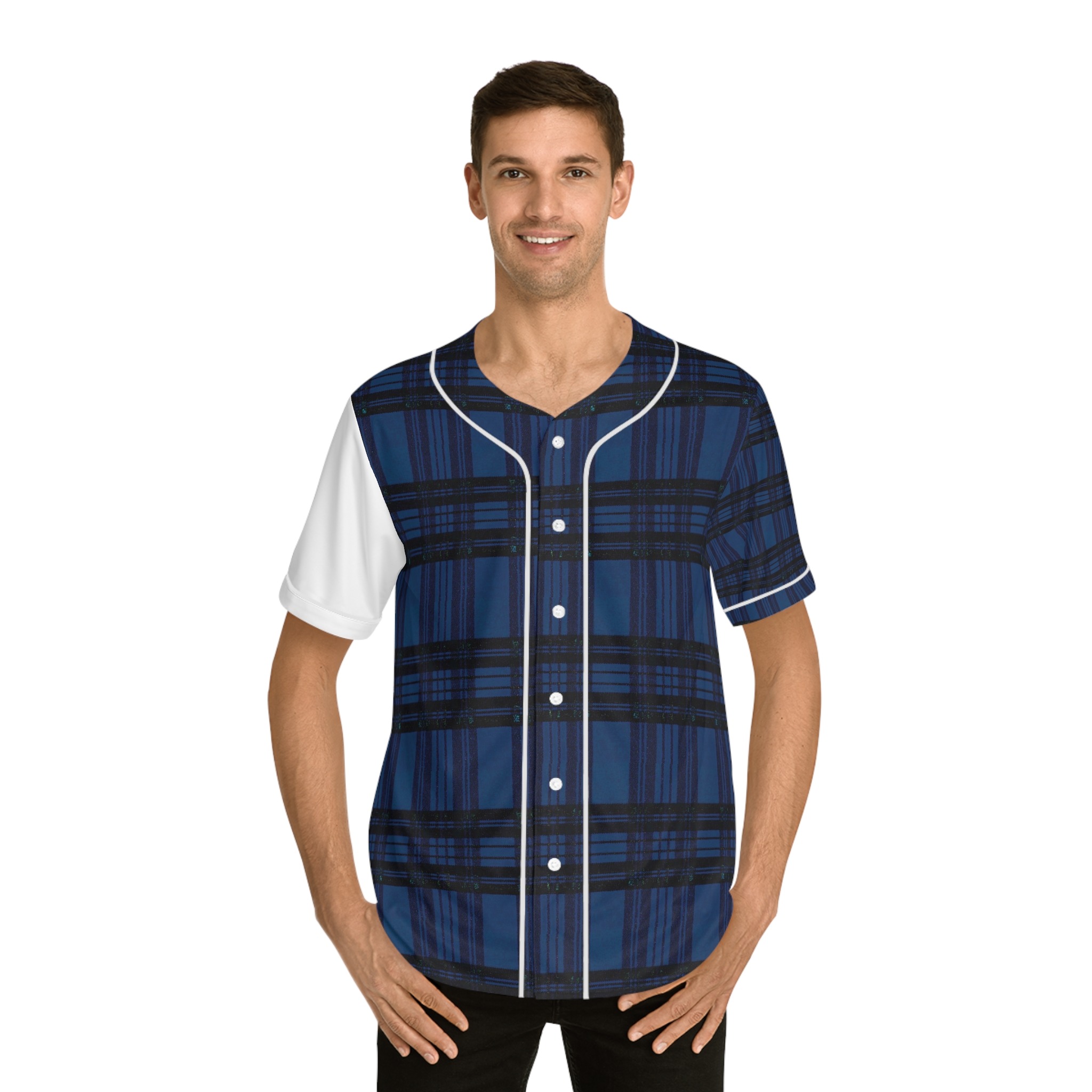 tartan blue plaid baseball jersey - Image 3