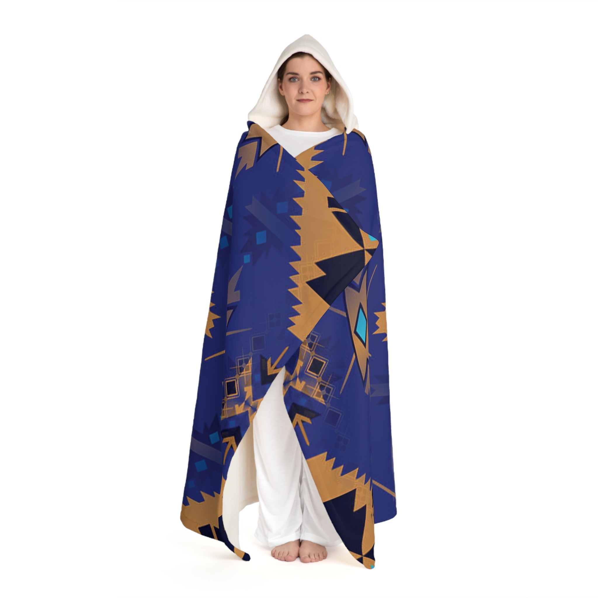 blue aztec inspired cozy throw | hooded sherpa blanket - Image 3
