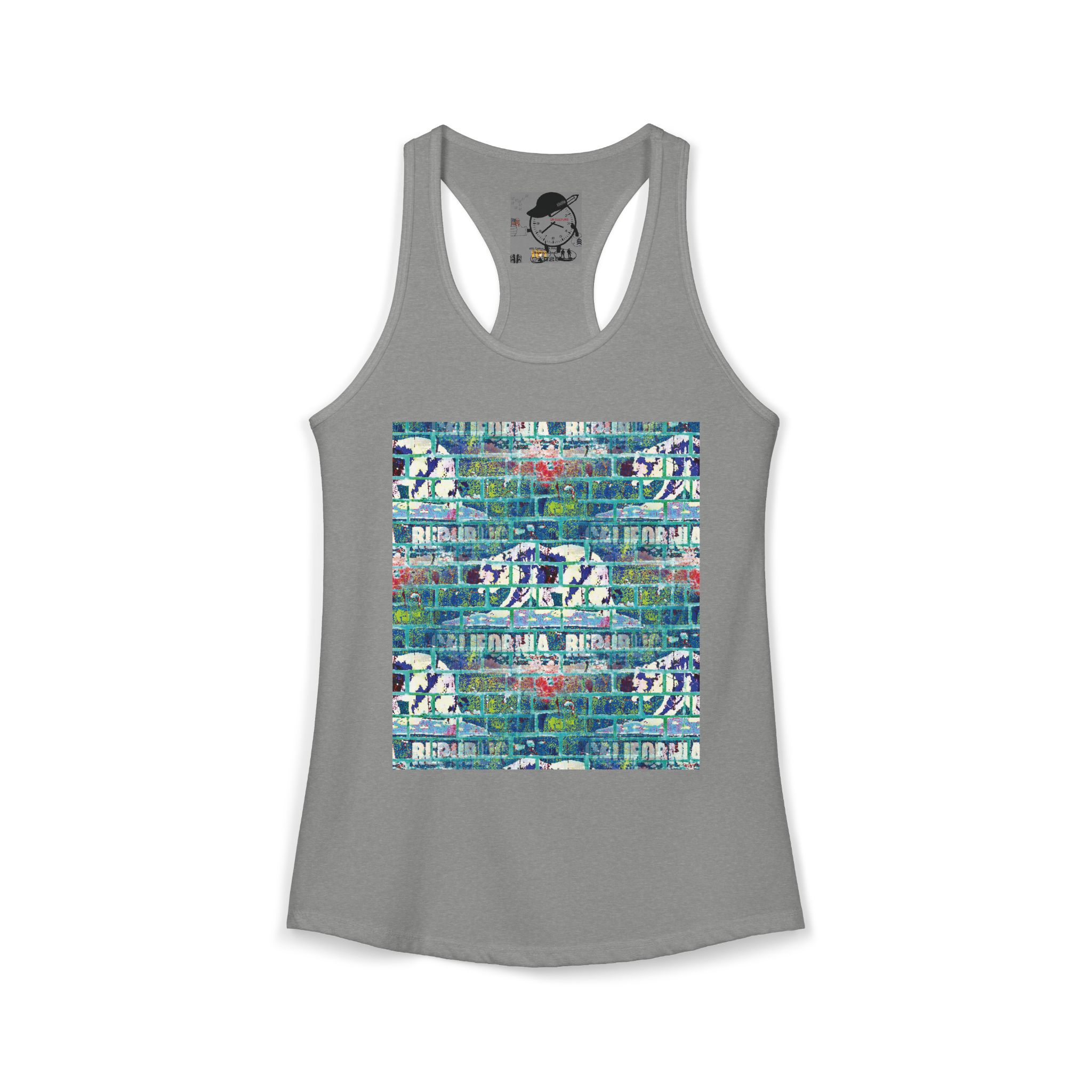 women's graffiti brick cali republic inspired ideal racerback tank | urban street art tank top - Image 7