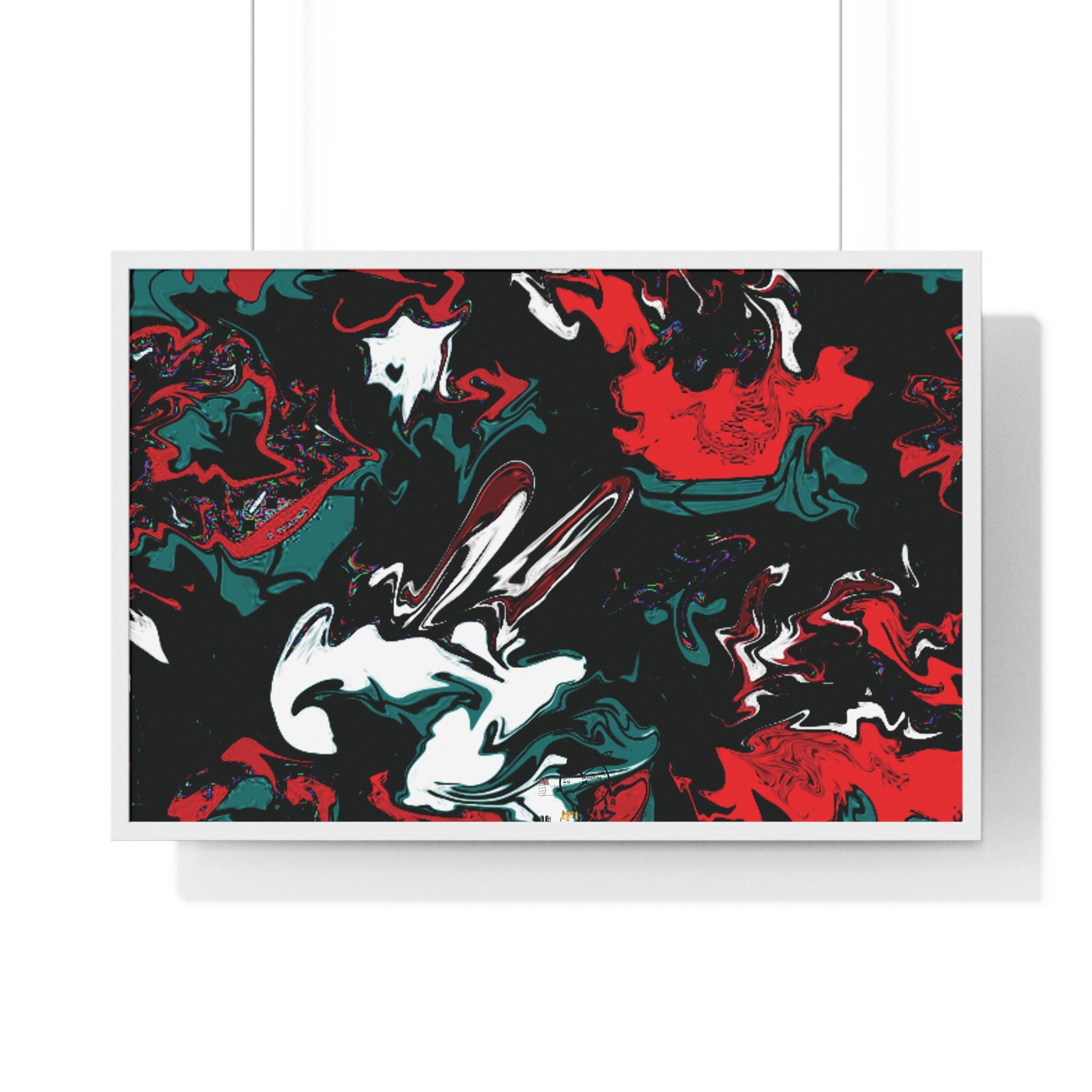 framed abstract red & teal modern fluid peace art poster — horizontal wall decor - Image 23