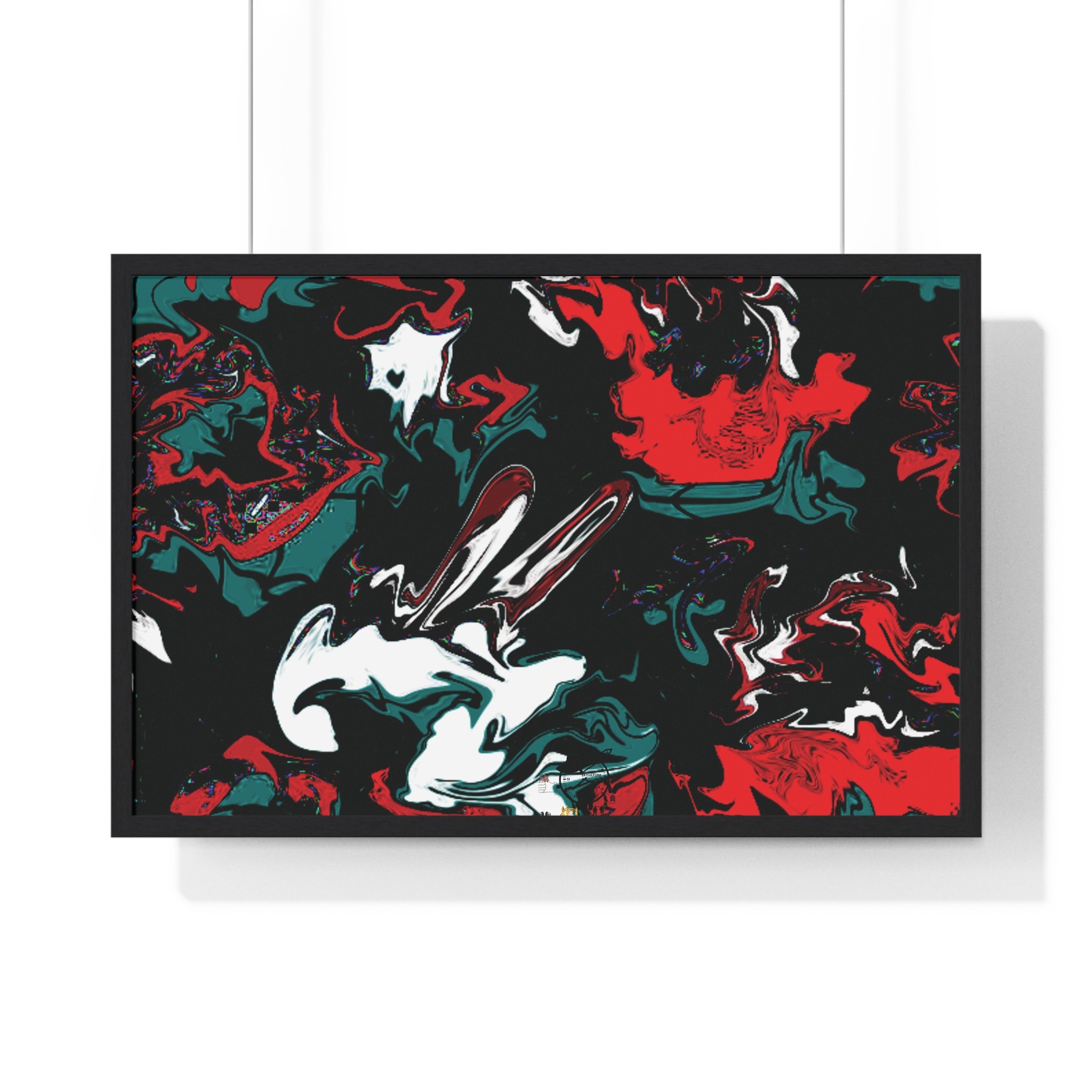 framed abstract red & teal modern fluid peace art poster — horizontal wall decor - Image 38