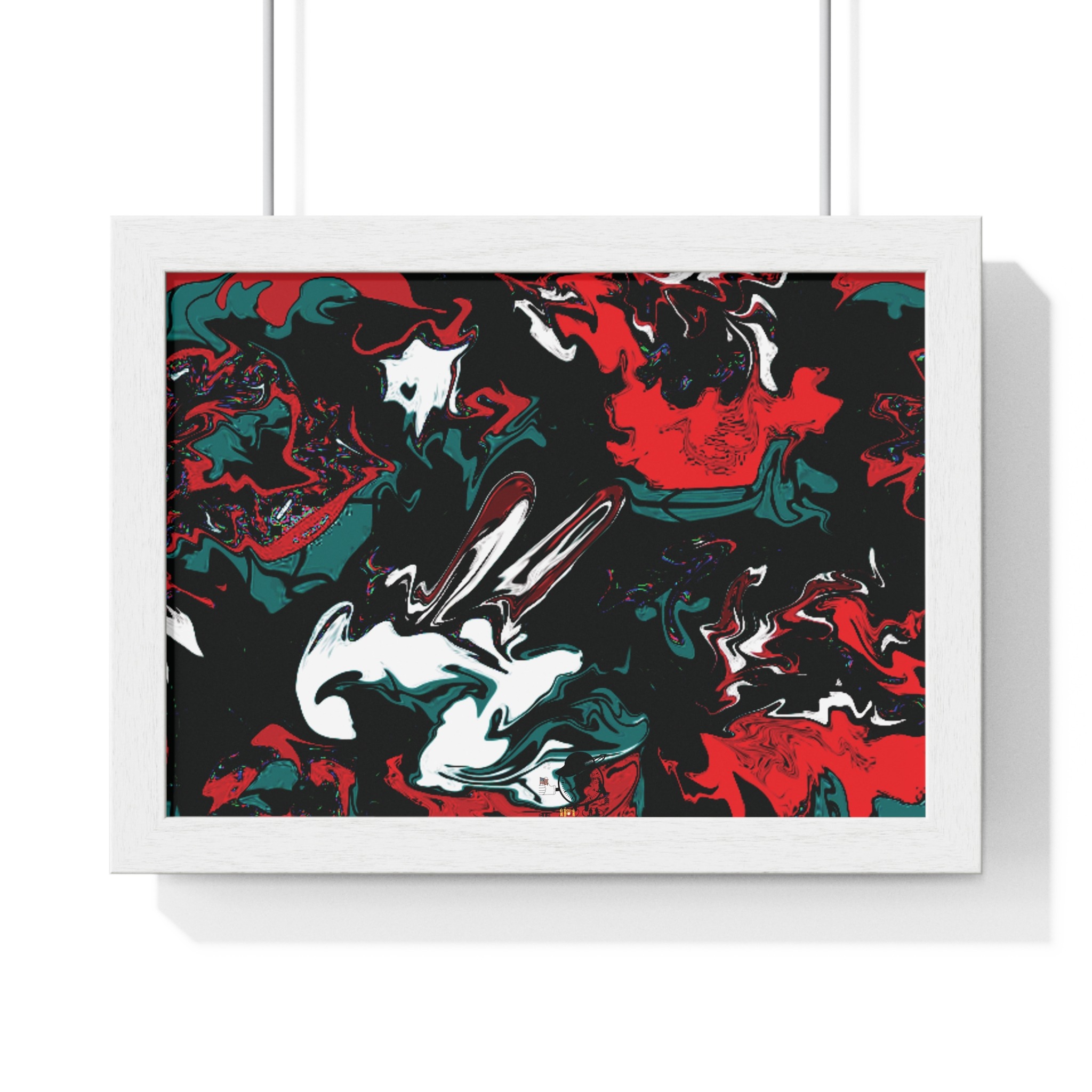 framed abstract red & teal modern fluid peace art poster — horizontal wall decor - Image 29