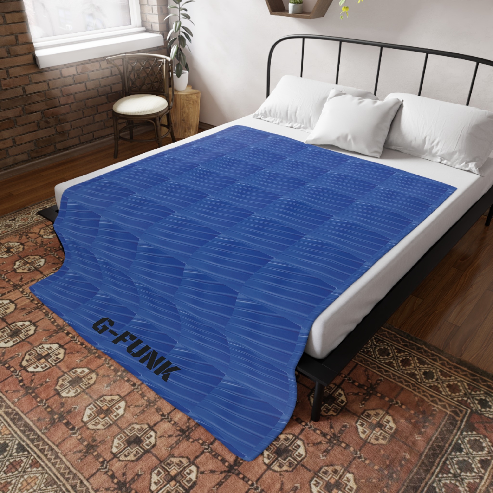 beau blue geometric plush fleece blanket - Image 12