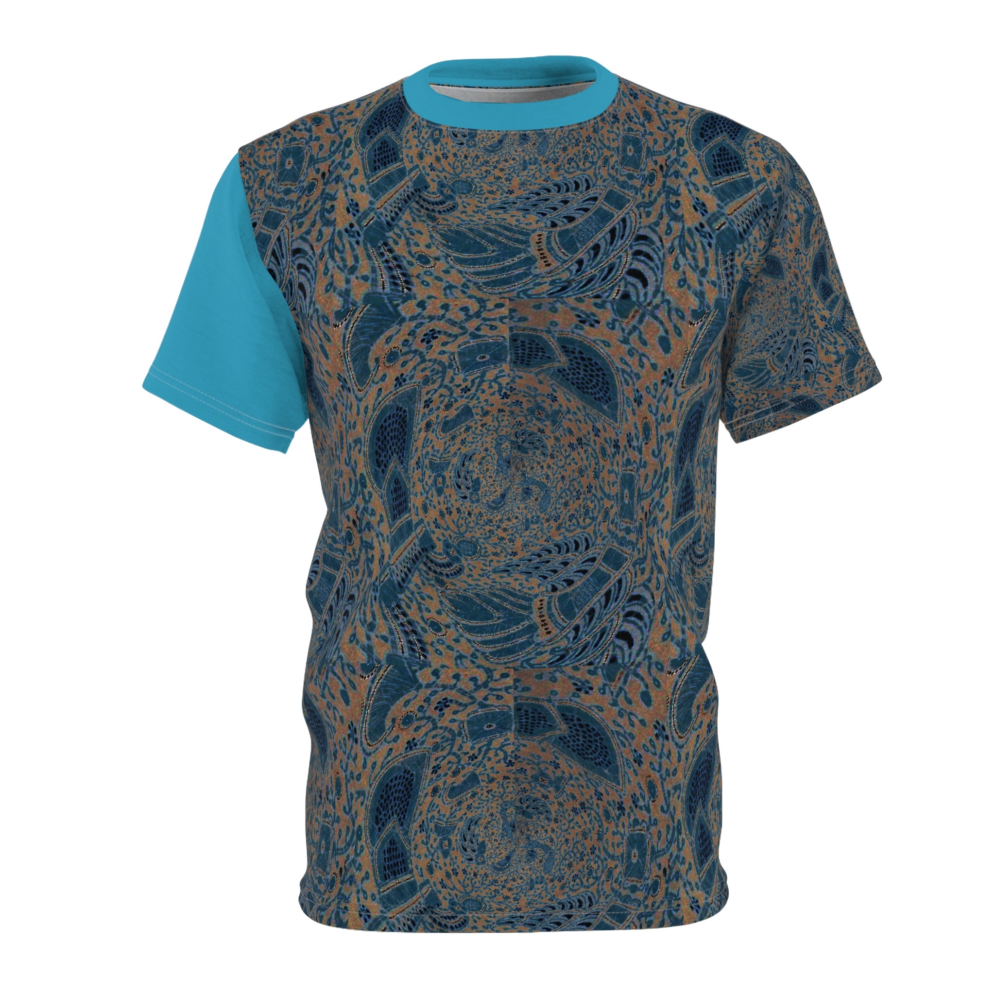 abstract blue bohemian artistic cut & sew tee - Image 2