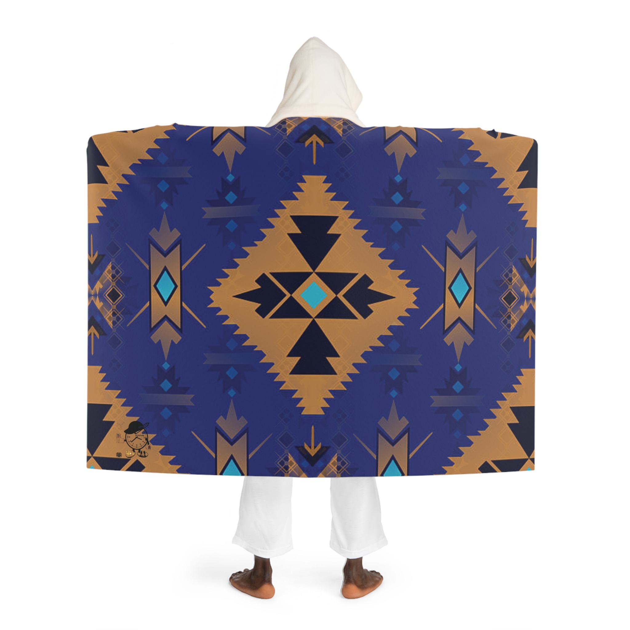 blue aztec inspired cozy throw | hooded sherpa blanket
