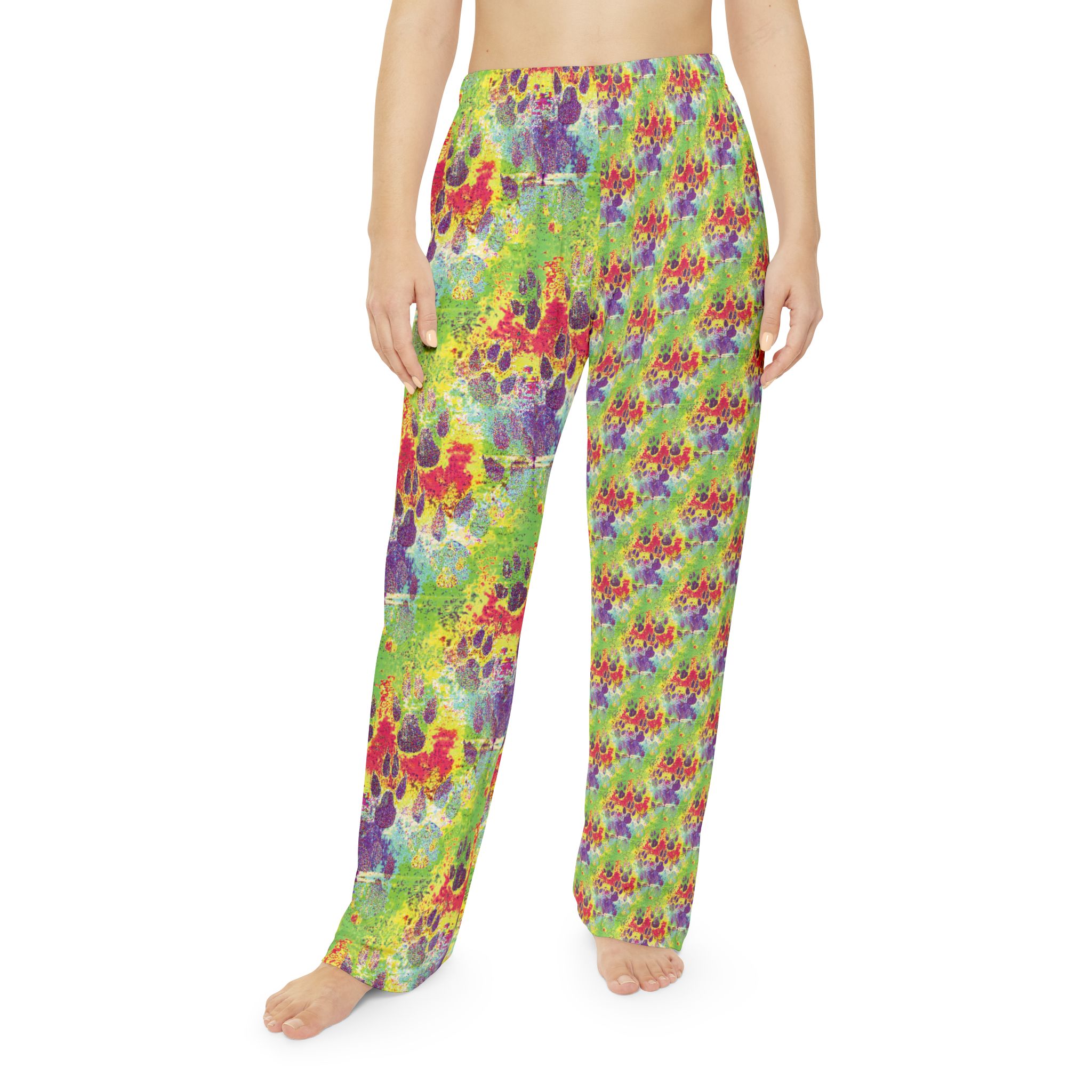 women's tie-dye paw print pajama pants — colorful acid-wash lounge trousers - Image 3
