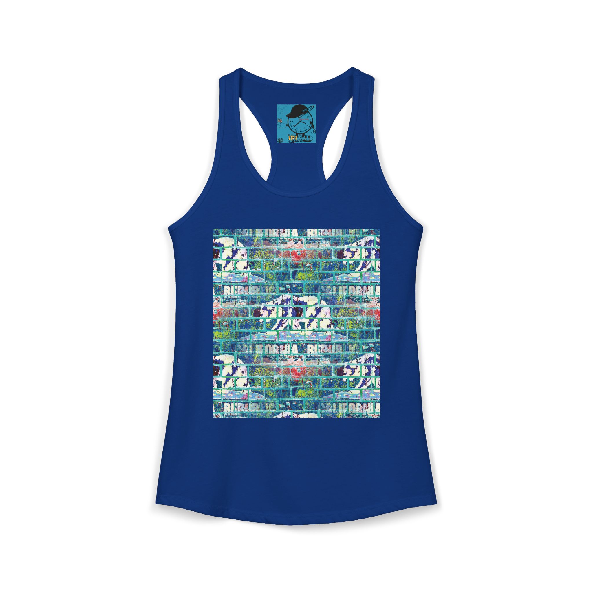 women's graffiti brick cali republic inspired ideal racerback tank | urban street art tank top - Image 9
