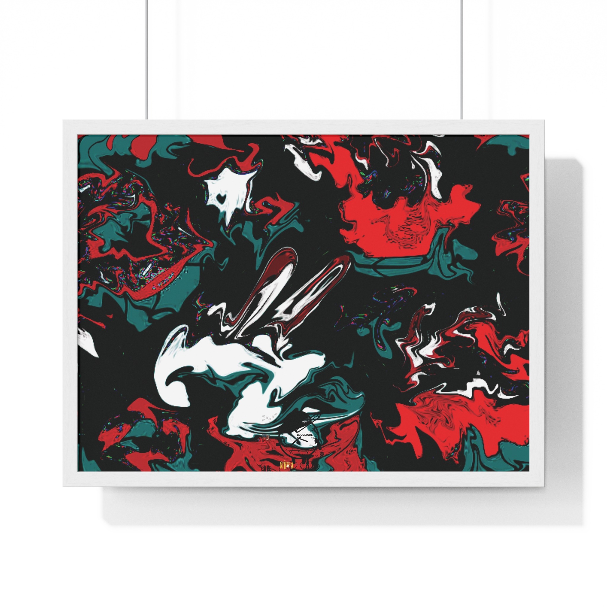 framed abstract red & teal modern fluid peace art poster — horizontal wall decor - Image 17