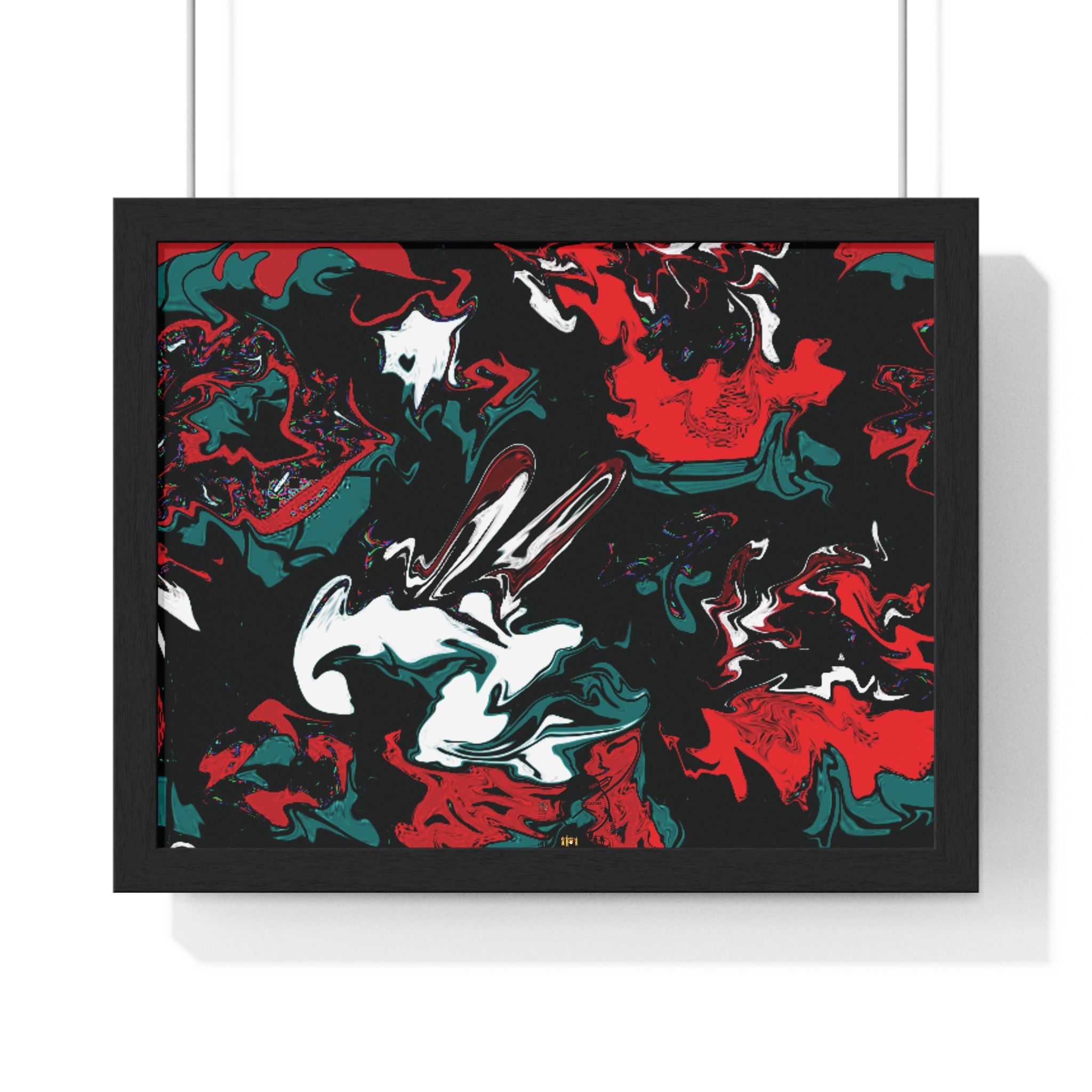 framed abstract red & teal modern fluid peace art poster — horizontal wall decor - Image 2