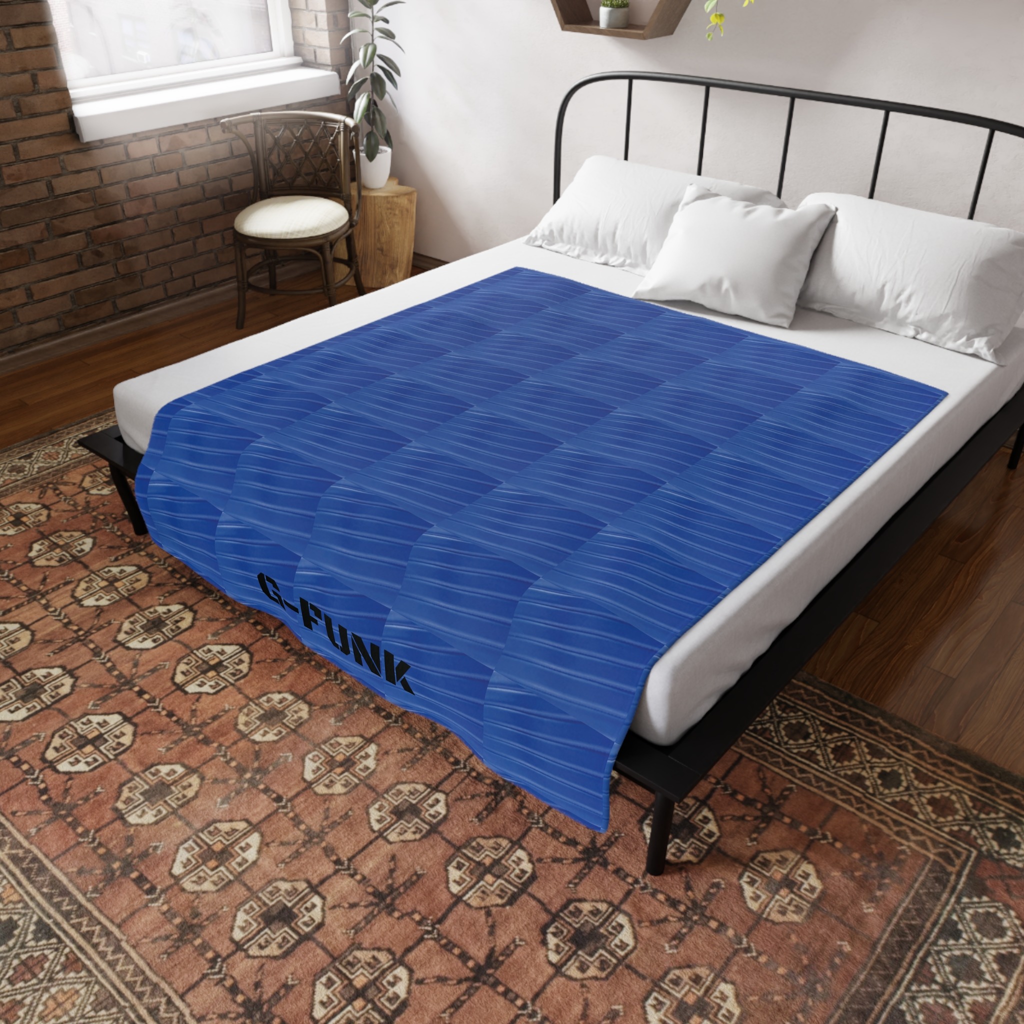 beau blue geometric plush fleece blanket - Image 8