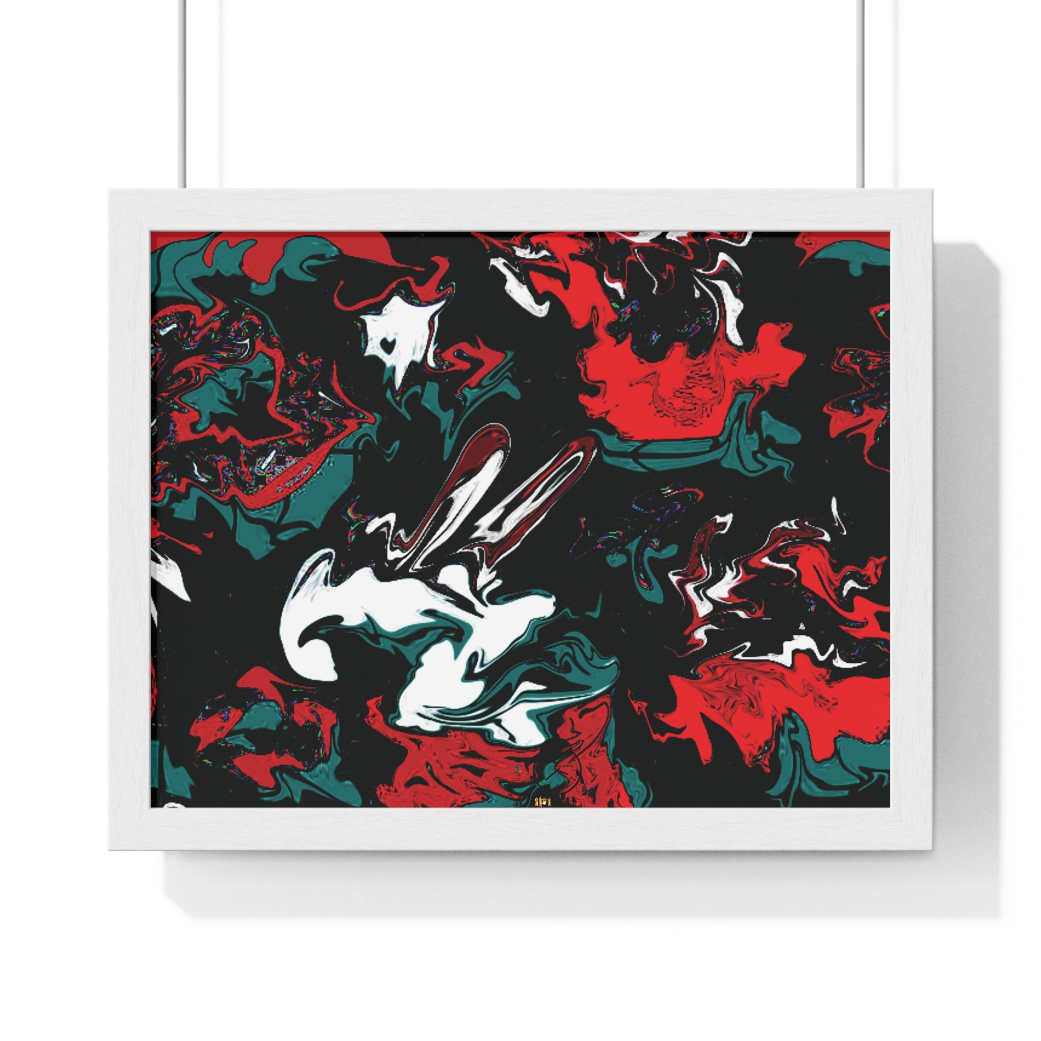 framed abstract red & teal modern fluid peace art poster — horizontal wall decor - Image 5